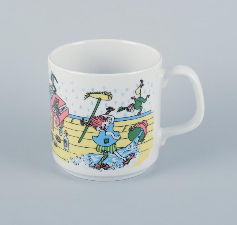 20th Century Rörstrand, three Pippi Longstocking mugs in porcelain. Late 20th C. For Sale