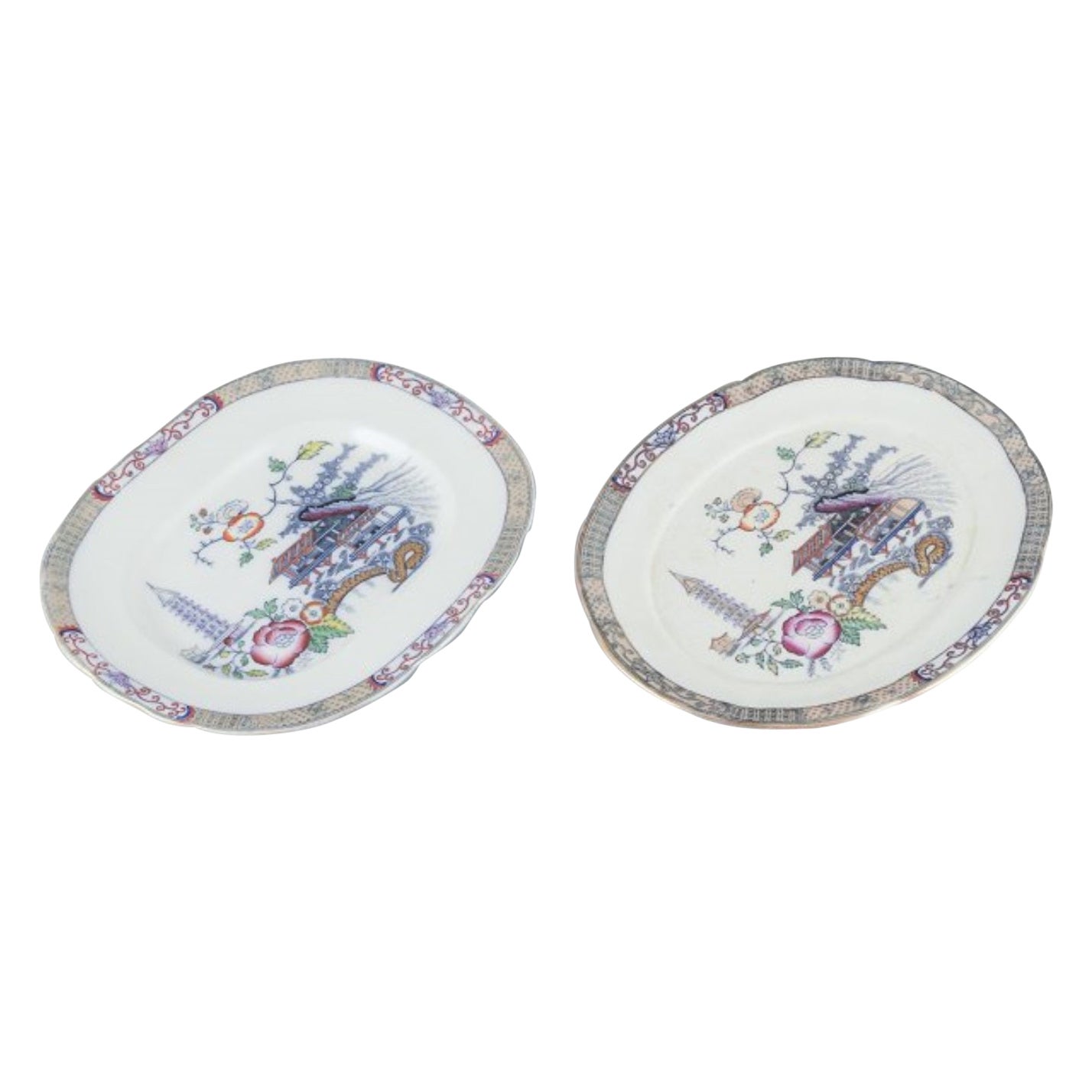 Rörstrand, deux plats ovales en faïence "Japon". Début du 20e siècle. en vente
