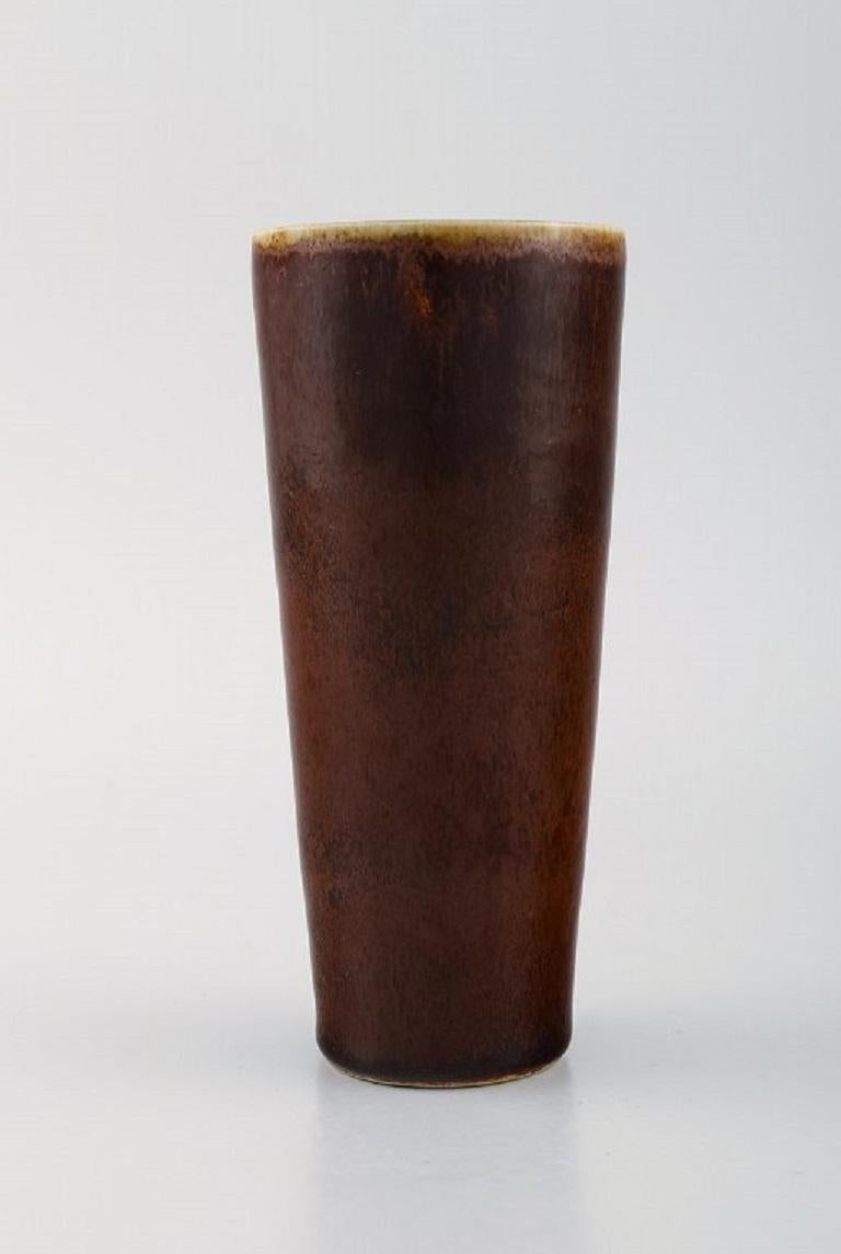 Scandinavian Modern Rörstrand Vase in Glazed Ceramics, Beautiful Glaze in Brown Shades, 1960s For Sale