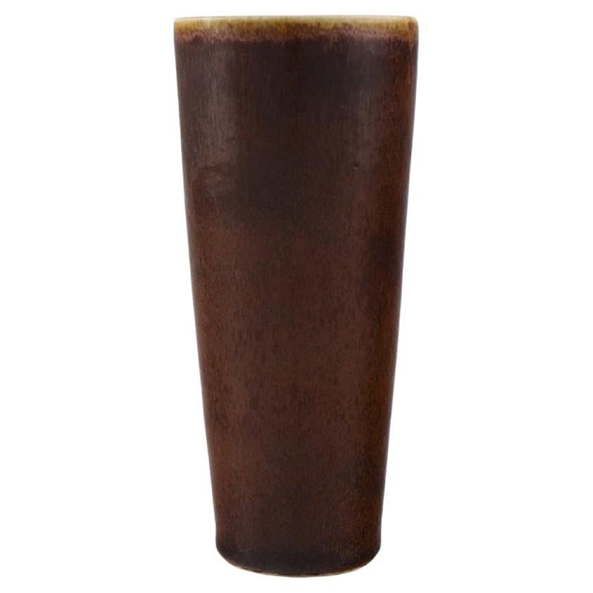 Rrstrand-Vase aus glasierter Keramik, schöne Glasur in braunen Schirmen, 1960er Jahre