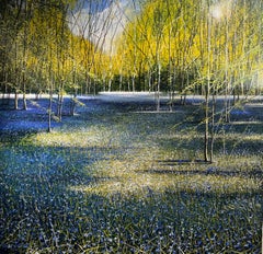 Bluebell Bliss - peinture à l'huile d'un paysage, œuvre d'art contemporain britannique originale 