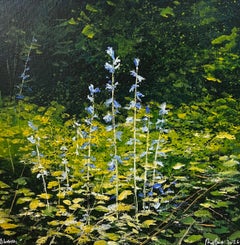Original-Ölgemälde „Bluebell Stems“, zeitgenössischer Realismus, Waldkunst, 40 cm