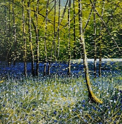 Bluebell Wood and Tree - original realism oil painting- landscape artwork