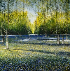 Bluebell Woods -landscape oil painting, original British contemporary artwork 