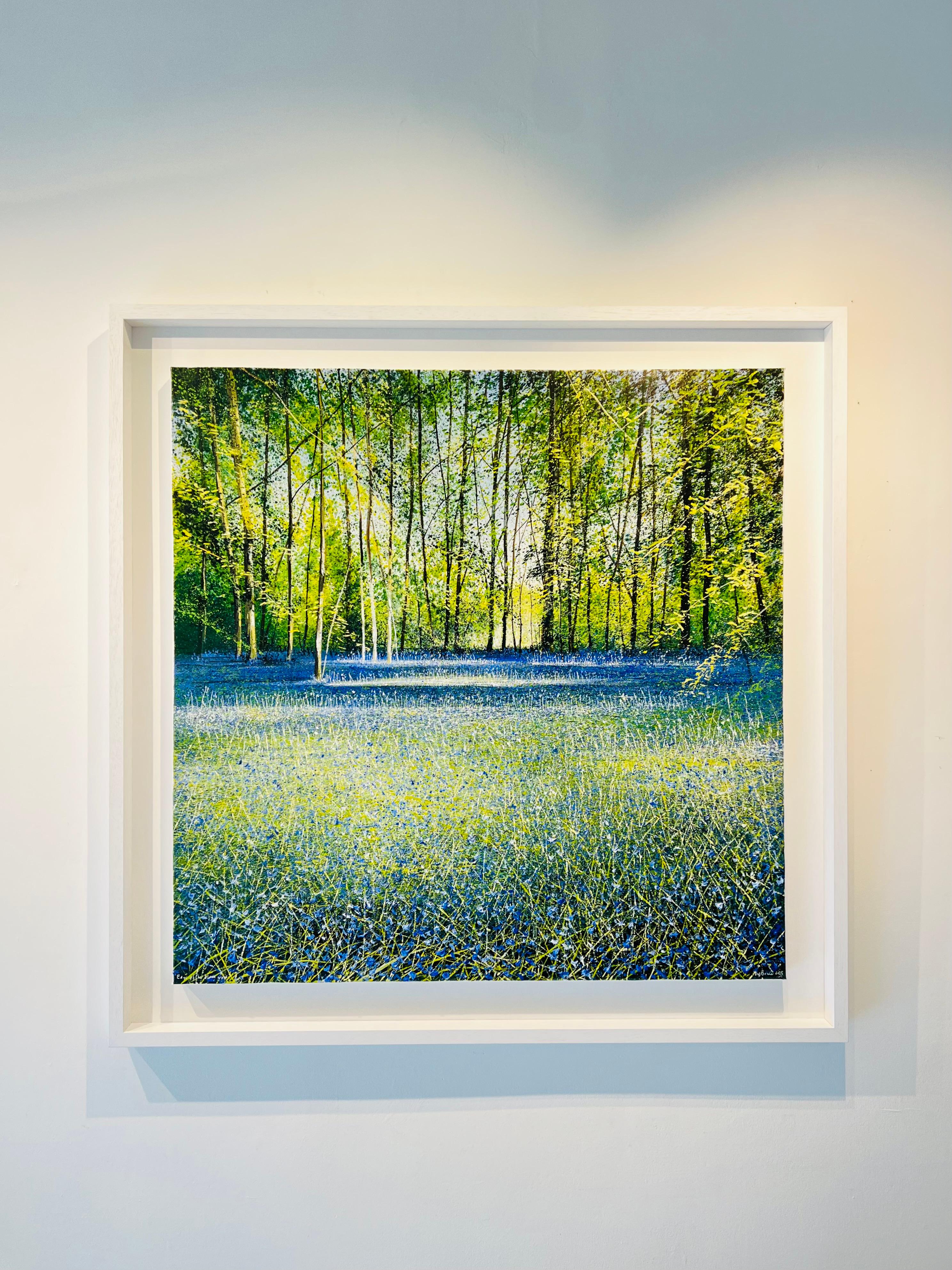Bluebell Woods - landscape painting, original floral woodland realism - Painting by Rory J. Browne