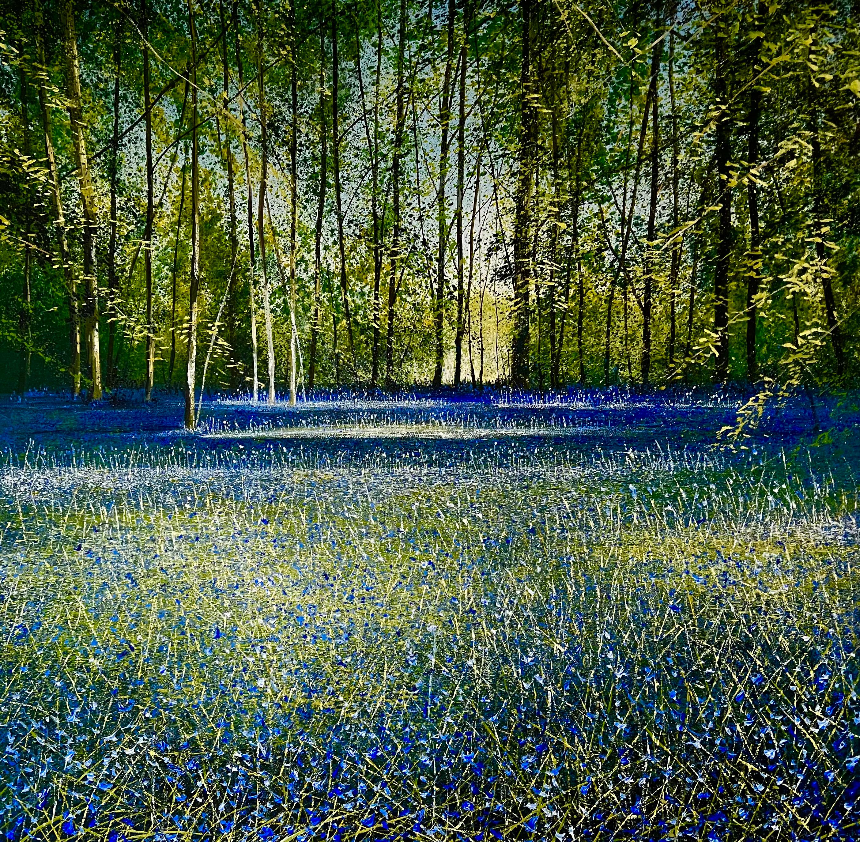 Rory J. Browne Landscape Painting - Bluebell Woods - landscape painting, original floral woodland realism