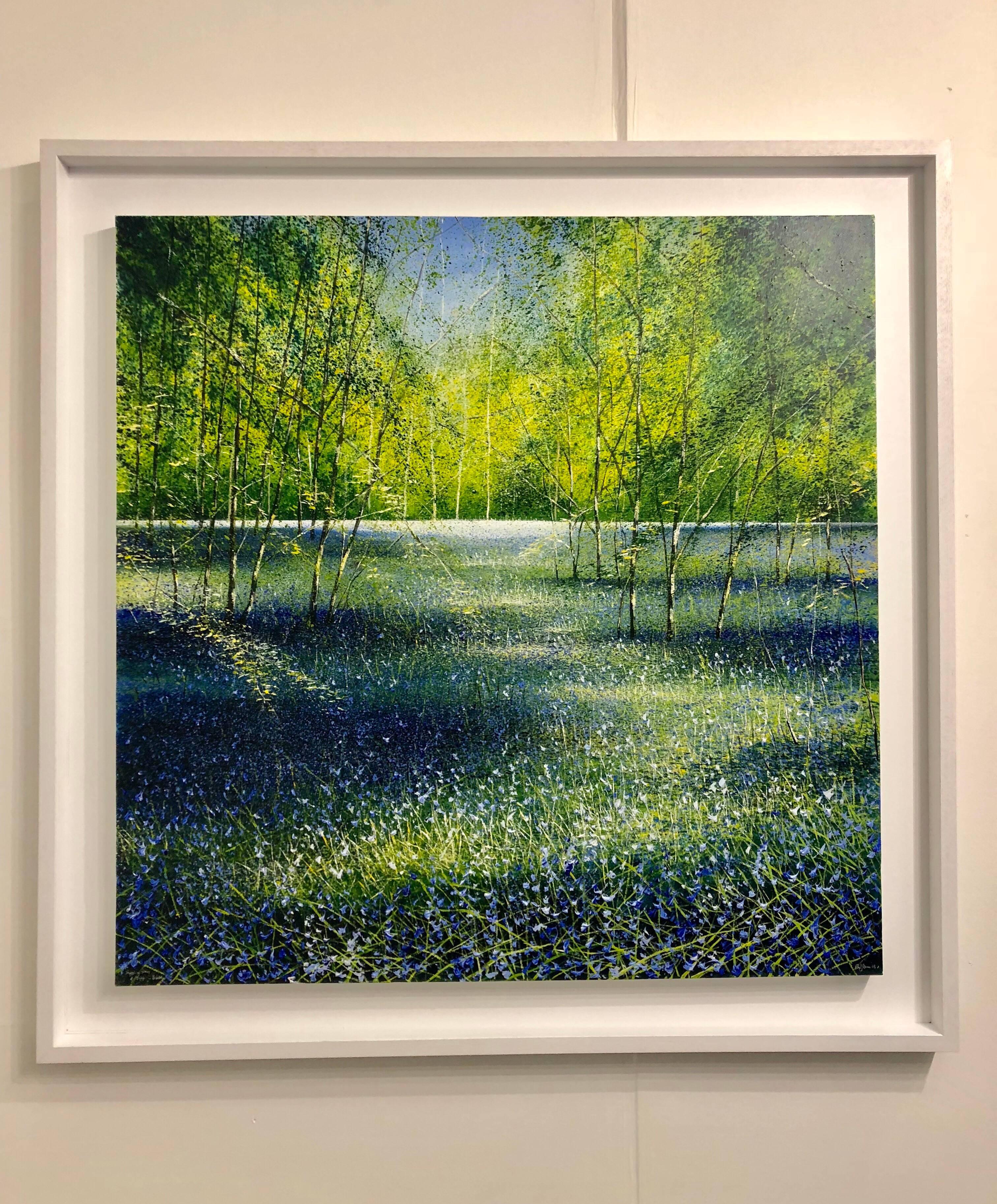 Bluebells Forest  original landscape painting - Painting by Rory J. Browne