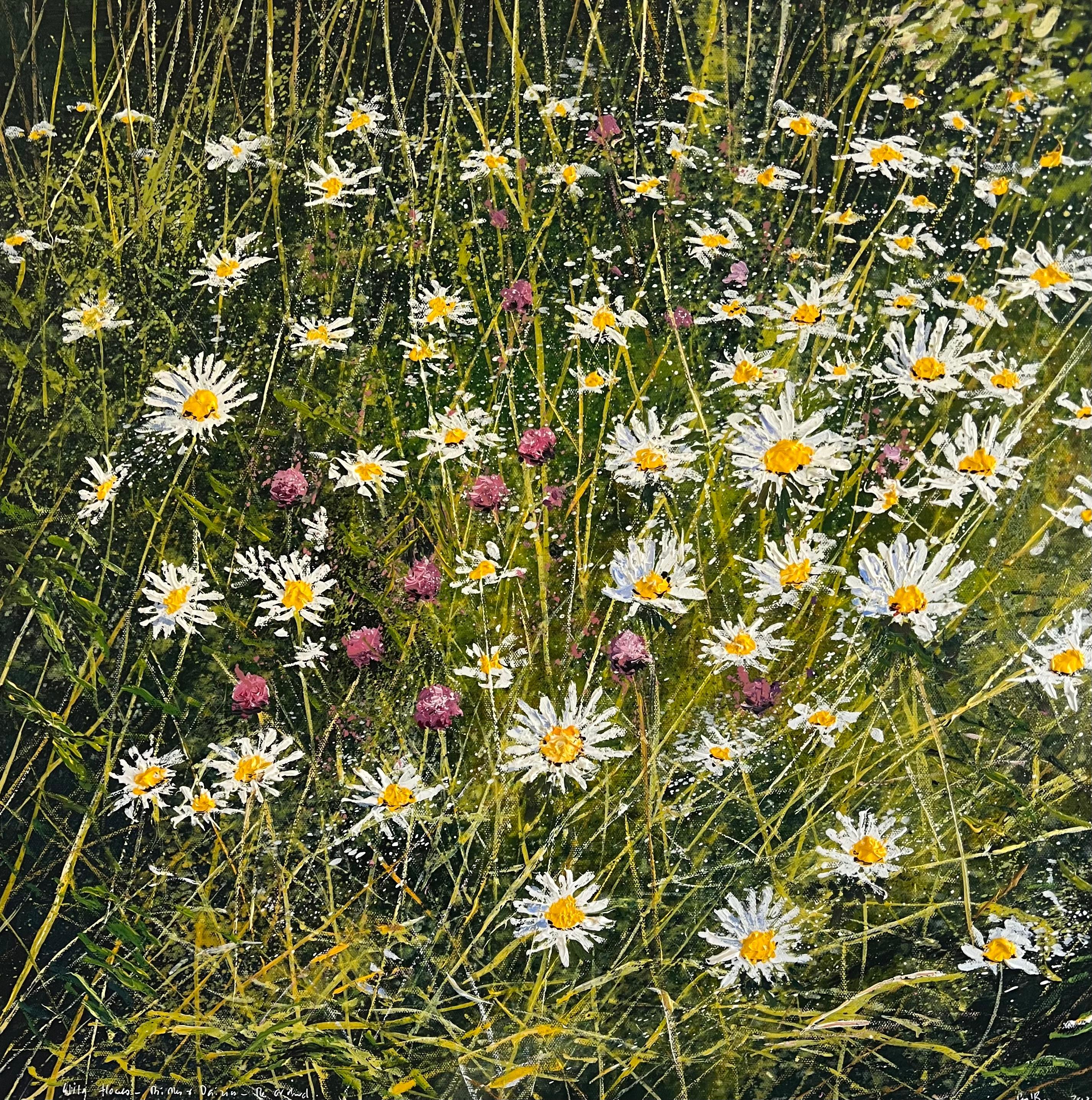 Daisies and Thistles -original floral landscape oil painting-contemporary ART