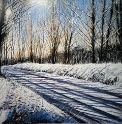 Footprints in the Snow - British Winter woodland realism landscape art work
