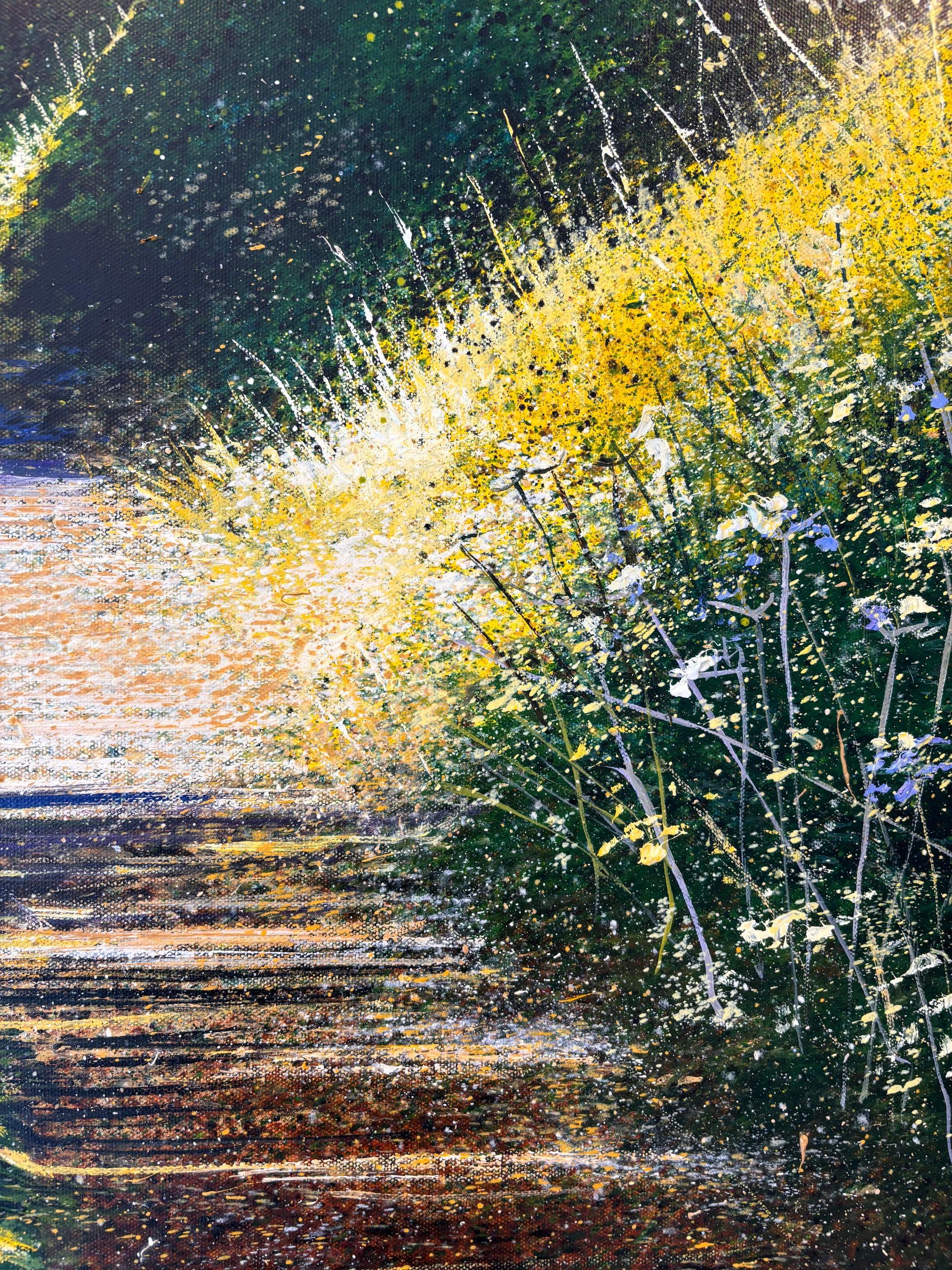 Glorious Summer Path - peinture à l'huile originale de paysage floral - ART contemporain - Noir Landscape Painting par Rory J. Browne
