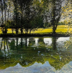 Lake, Contemporary Realism Oil Painting on Canvas, 70x70 cm, Signed