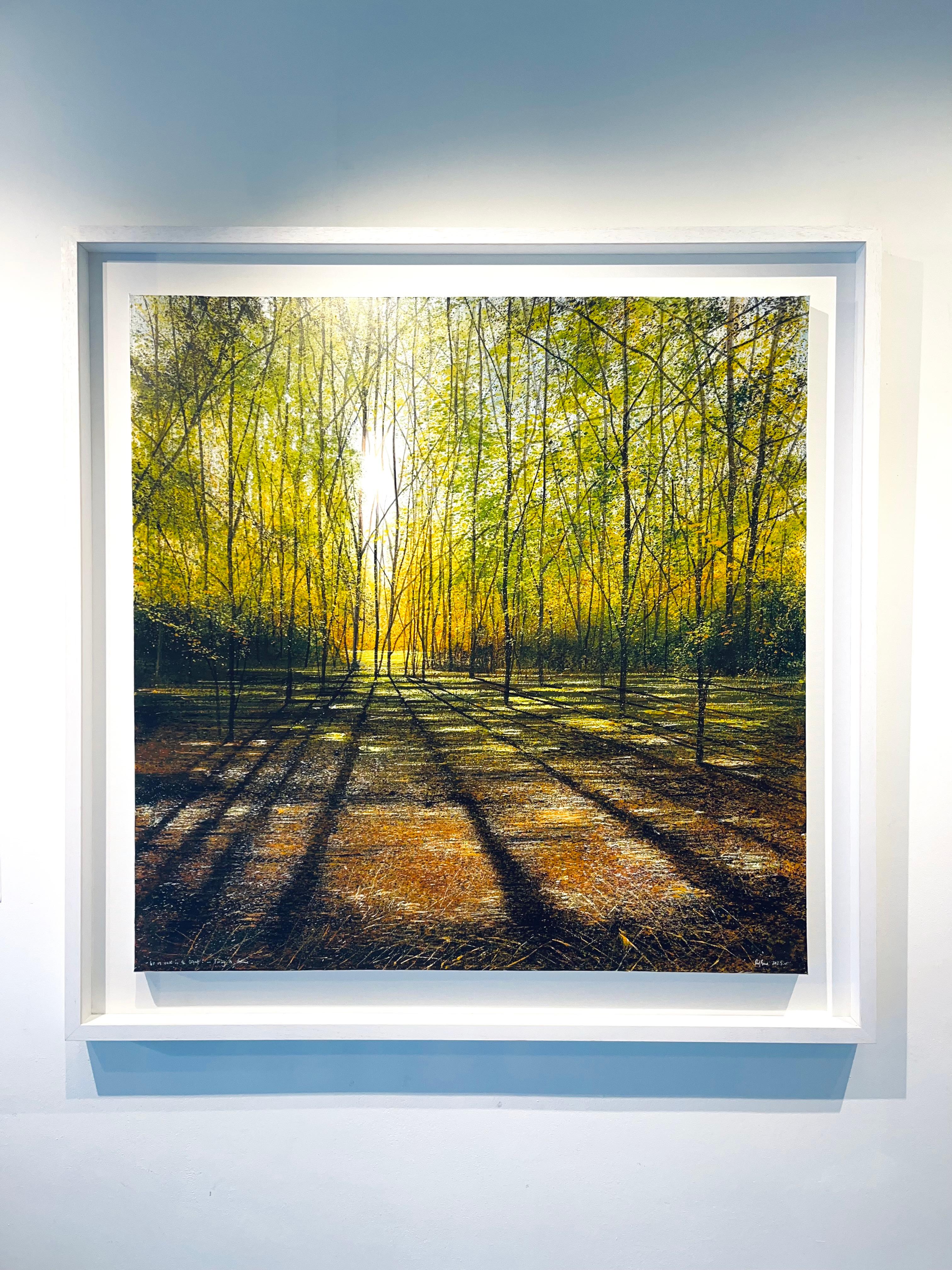 Let us walk in the light - landscape painting British Sunny woodland realism - Painting by Rory J. Browne