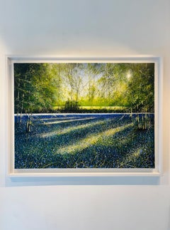 Light Shadows, Oil on Canvas Bluebell Forest Landscape Painting, 99x132 cm