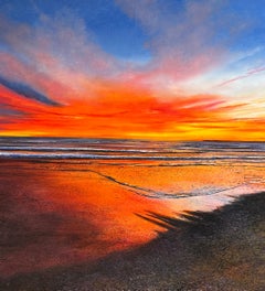 Lights of Dusk - original seascape oil painting-  contemporary landscape artwork