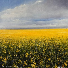 Campo de semillas oleaginosas - pintura al óleo realismo original- obra de arte paisaje contemporáneo