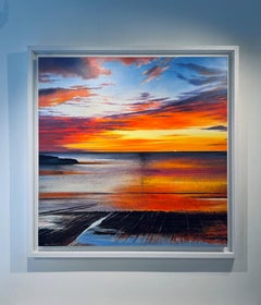 Orange Dawn - original seascape oil painting-  contemporary landscape artwork