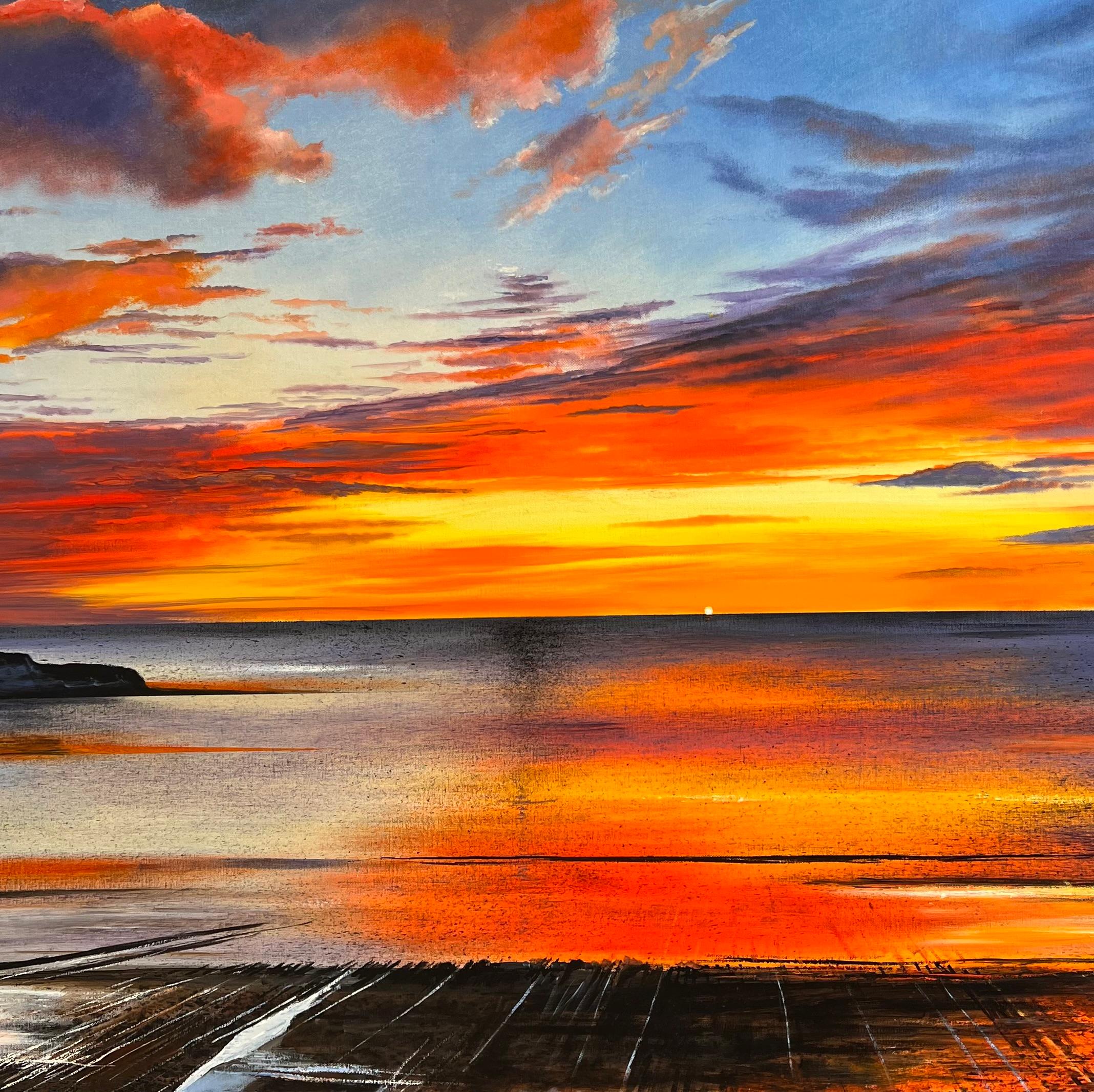 Orange Dawn - original seascape oil painting-  contemporary landscape artwork - Art by Rory J. Browne