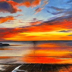 Orange Dawn - original seascape oil painting-  contemporary landscape artwork