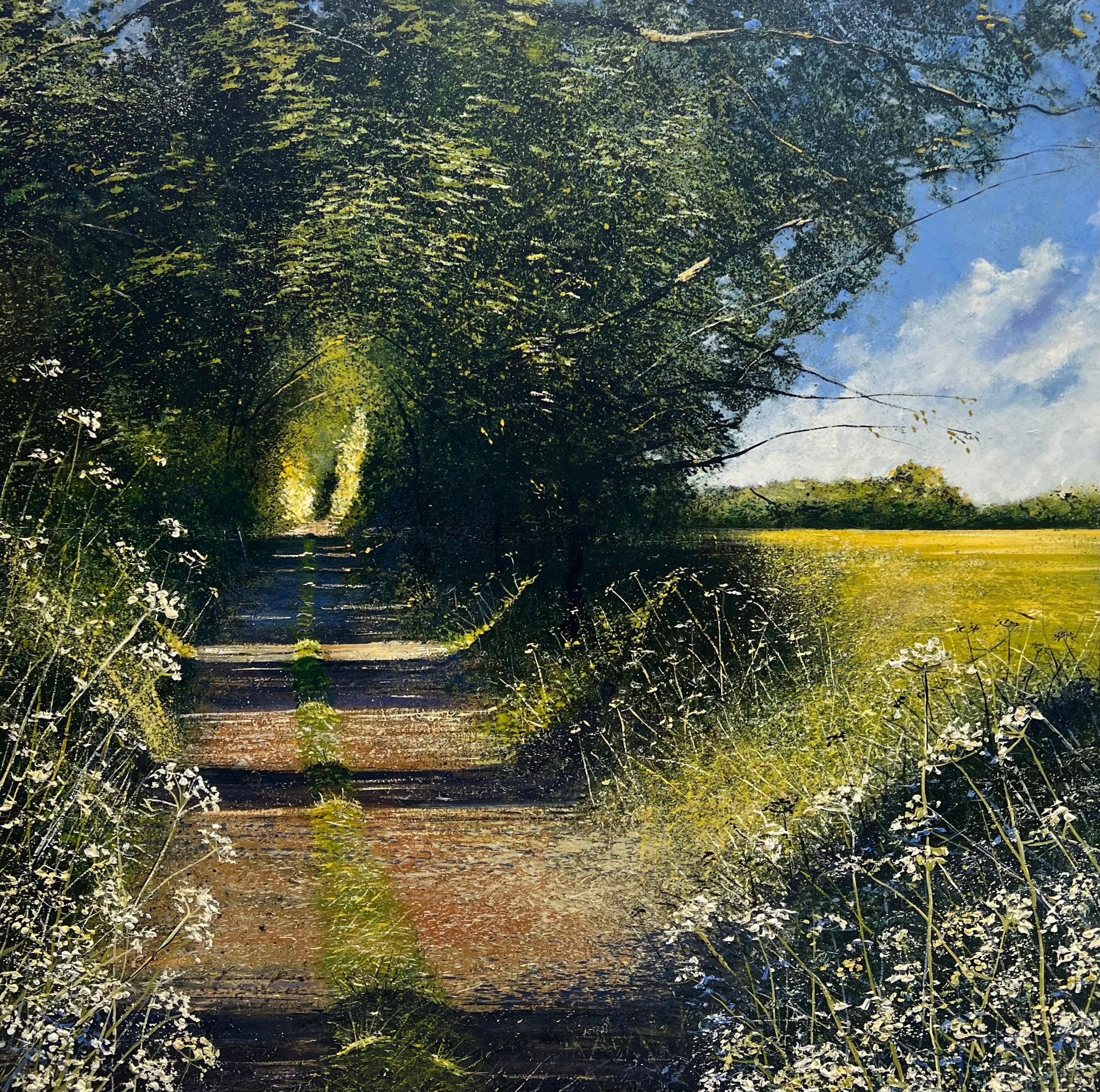 Rory J. Browne Landscape Painting - Path & Co -landscape oil painting, original British contemporary artwork 