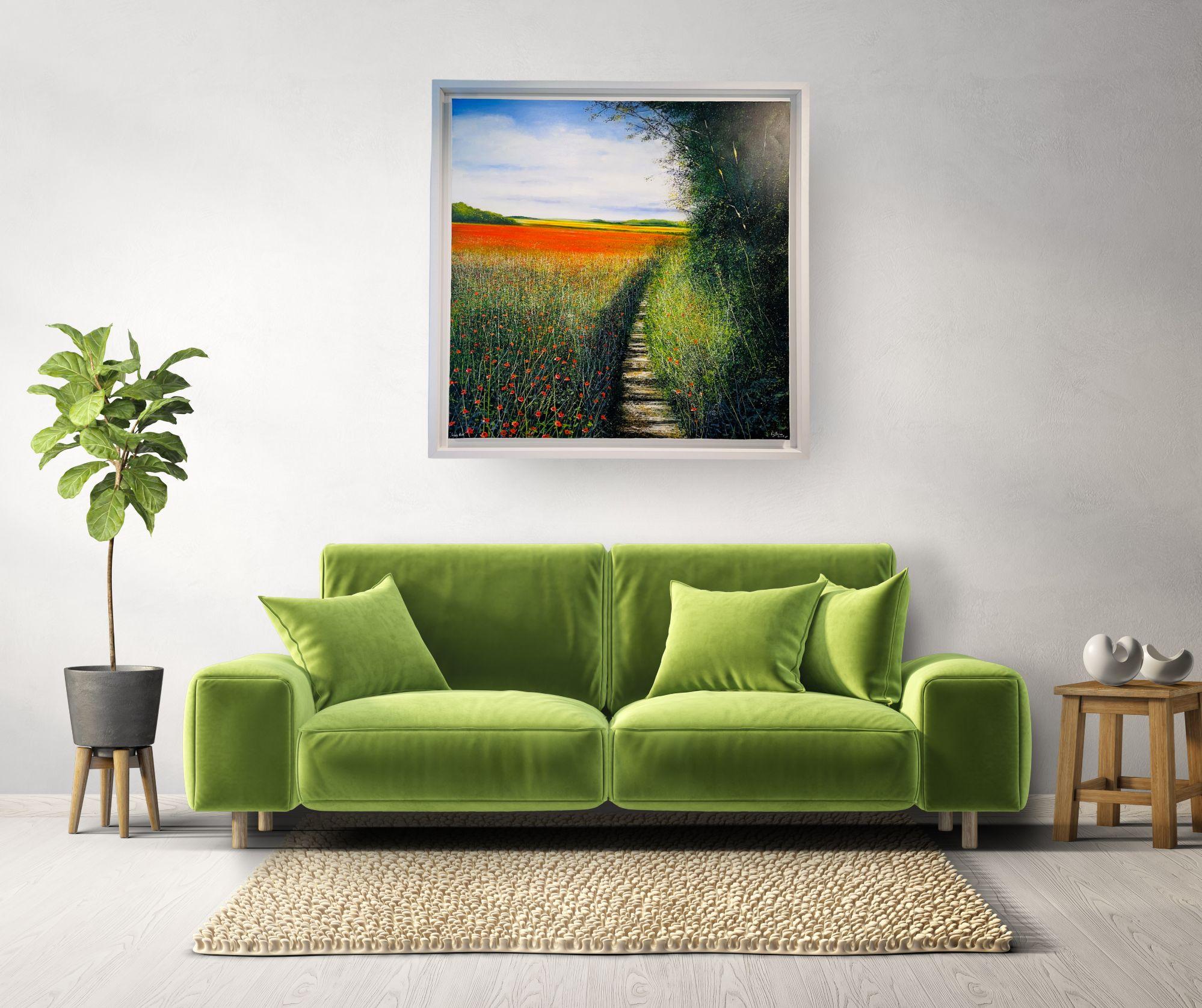 Poppy Path - Original Realismus zeitgenössische Landschaft Kunst zu verkaufen - Ölgemälde im Angebot 1