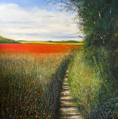 Poppy Path – original realism contemporary landscape art for sale -oil painting