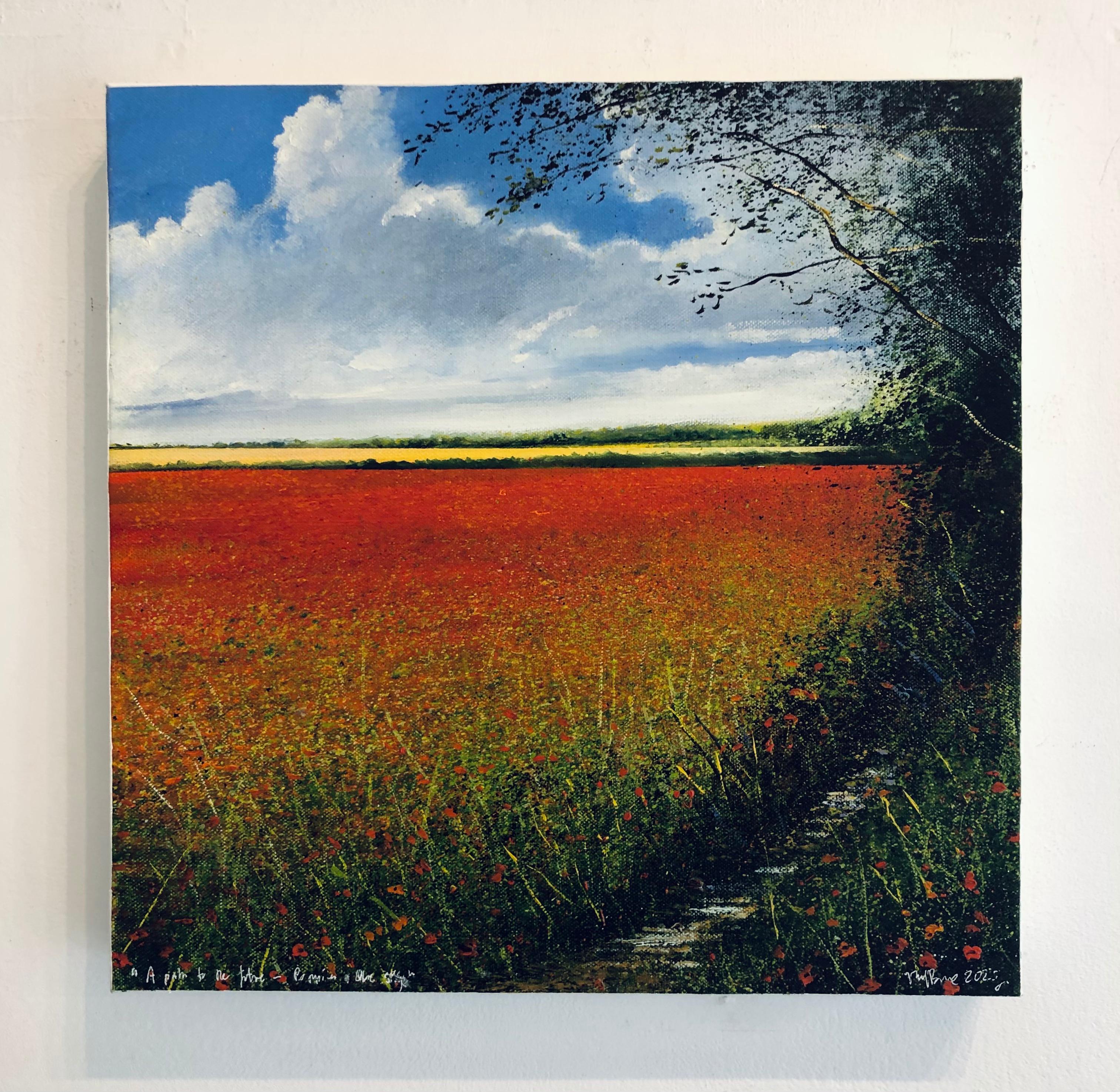 Poppy Path to the Future - original landscape painting contemporary modern art - Painting by Rory J. Browne