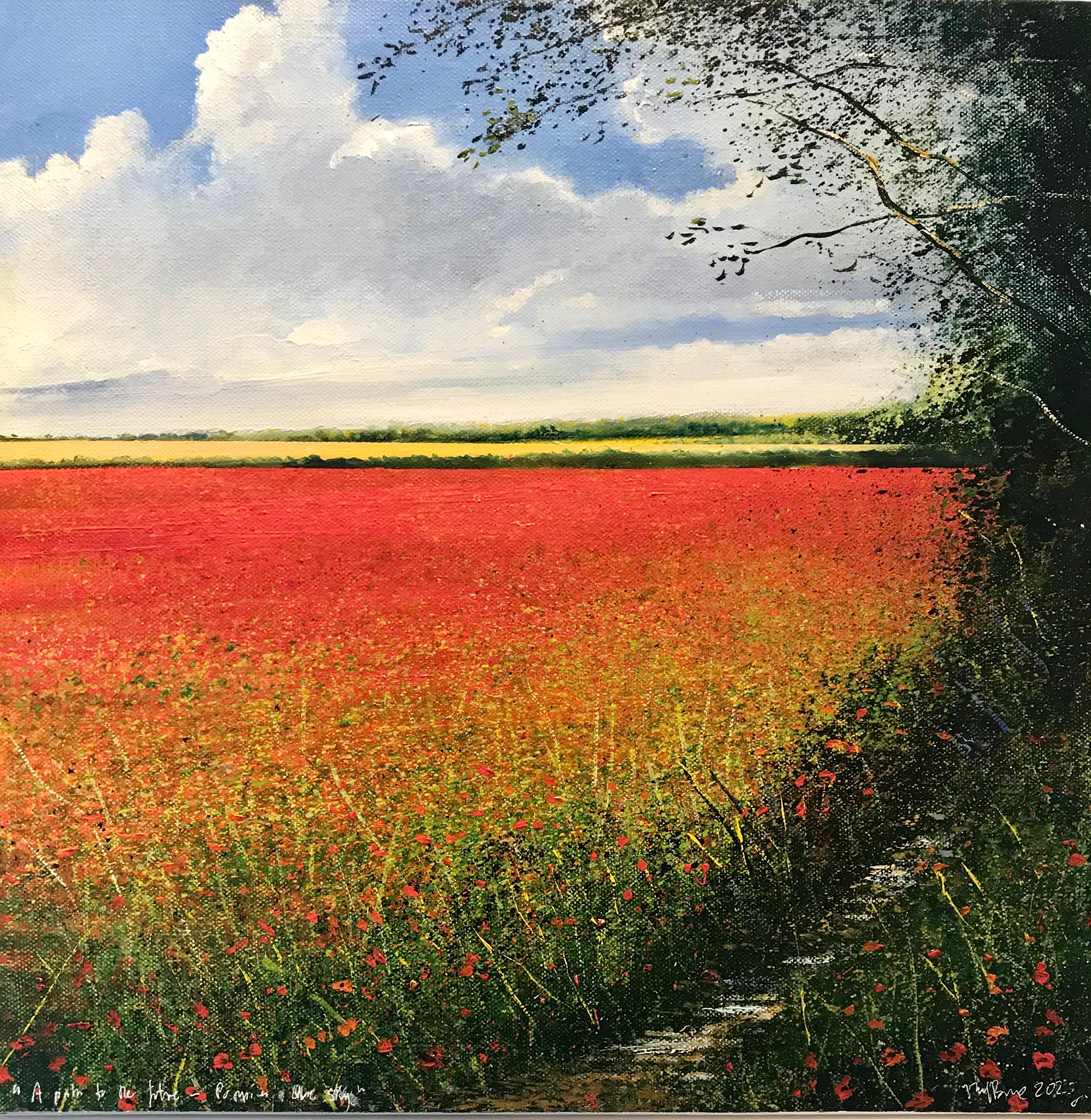 Rory J. Browne Landscape Painting - Poppy Path to the Future - original landscape painting contemporary modern art