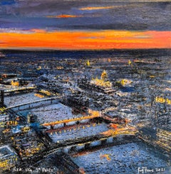 Red Sky, St Pauls - cityscape night impressionist artwork London capitol oil art