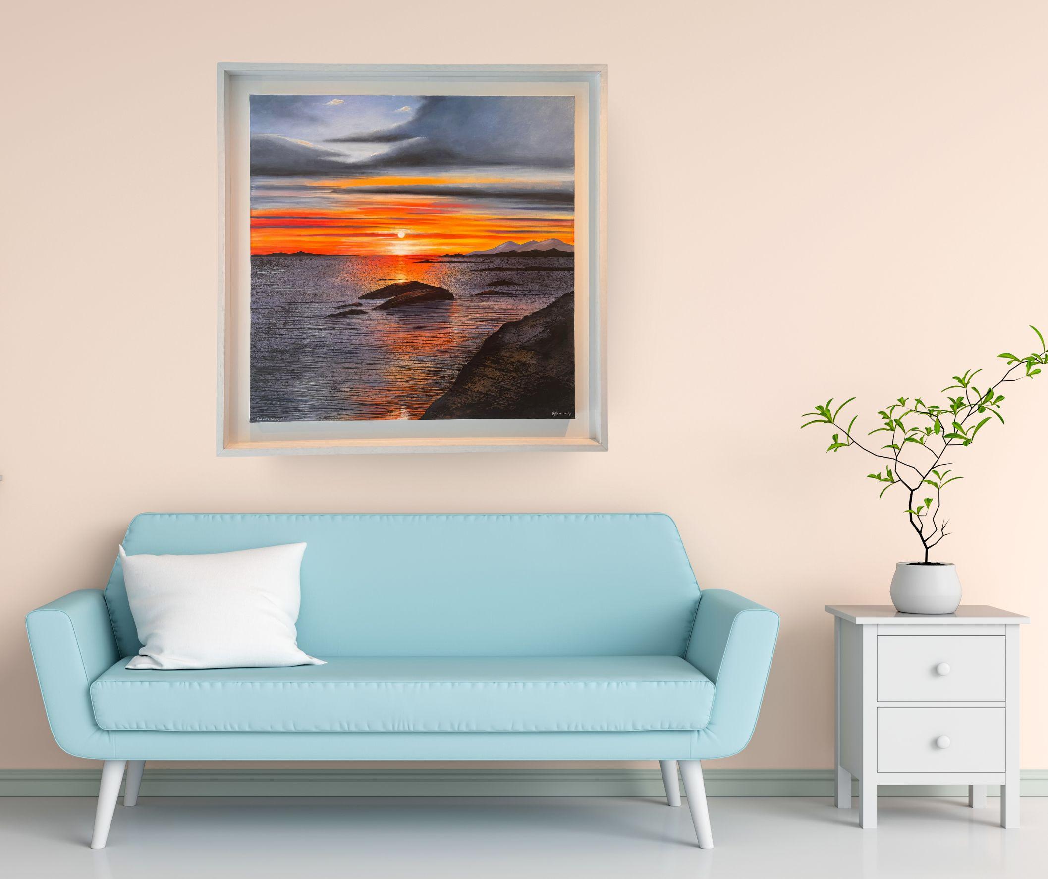 Rock and Evening Light-original floral landscape oil painting-contemporary ART - Realist Art by Rory J. Browne