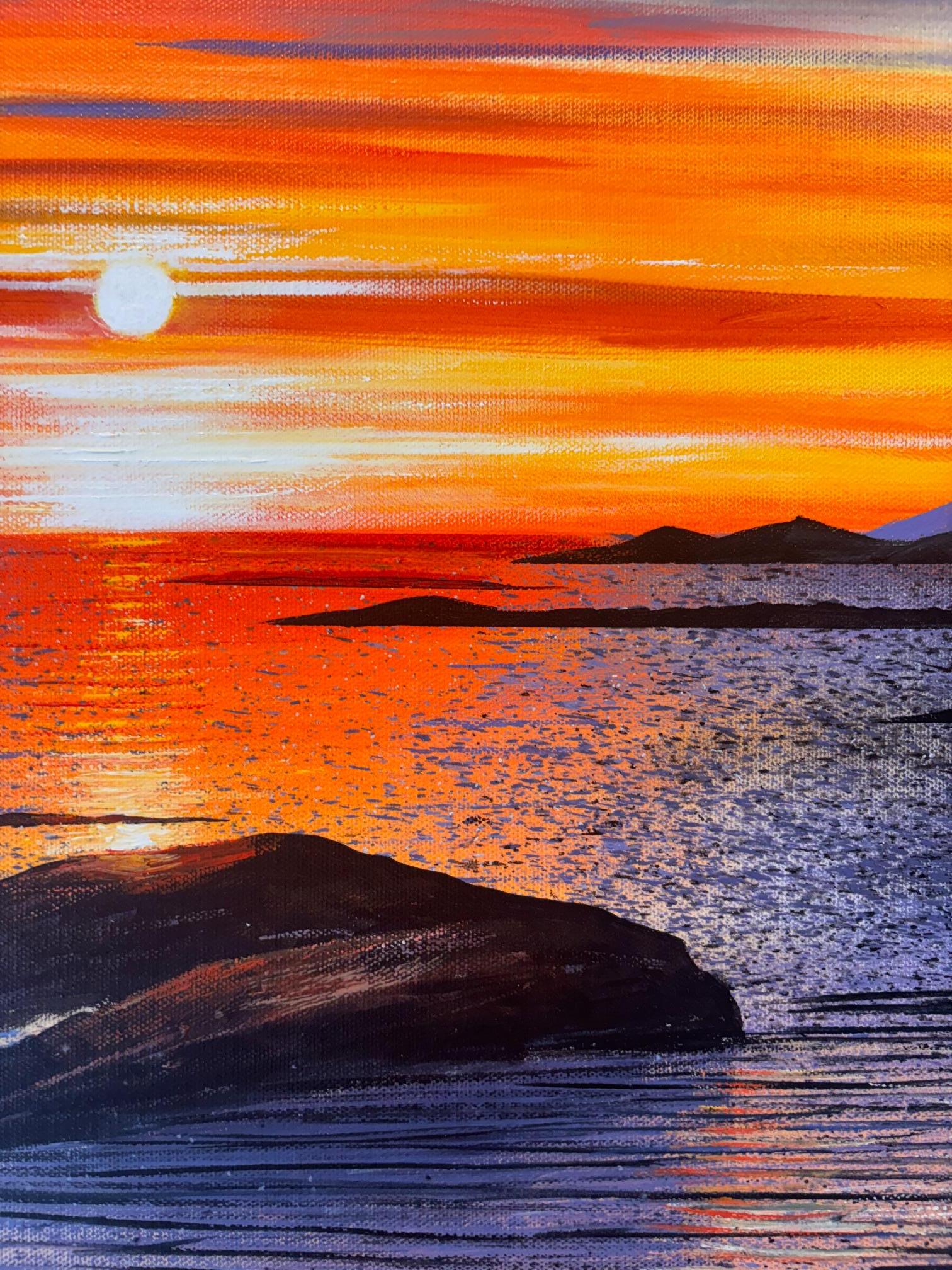 Rock and Evening Light-original floral landscape oil painting-contemporary ART For Sale 1