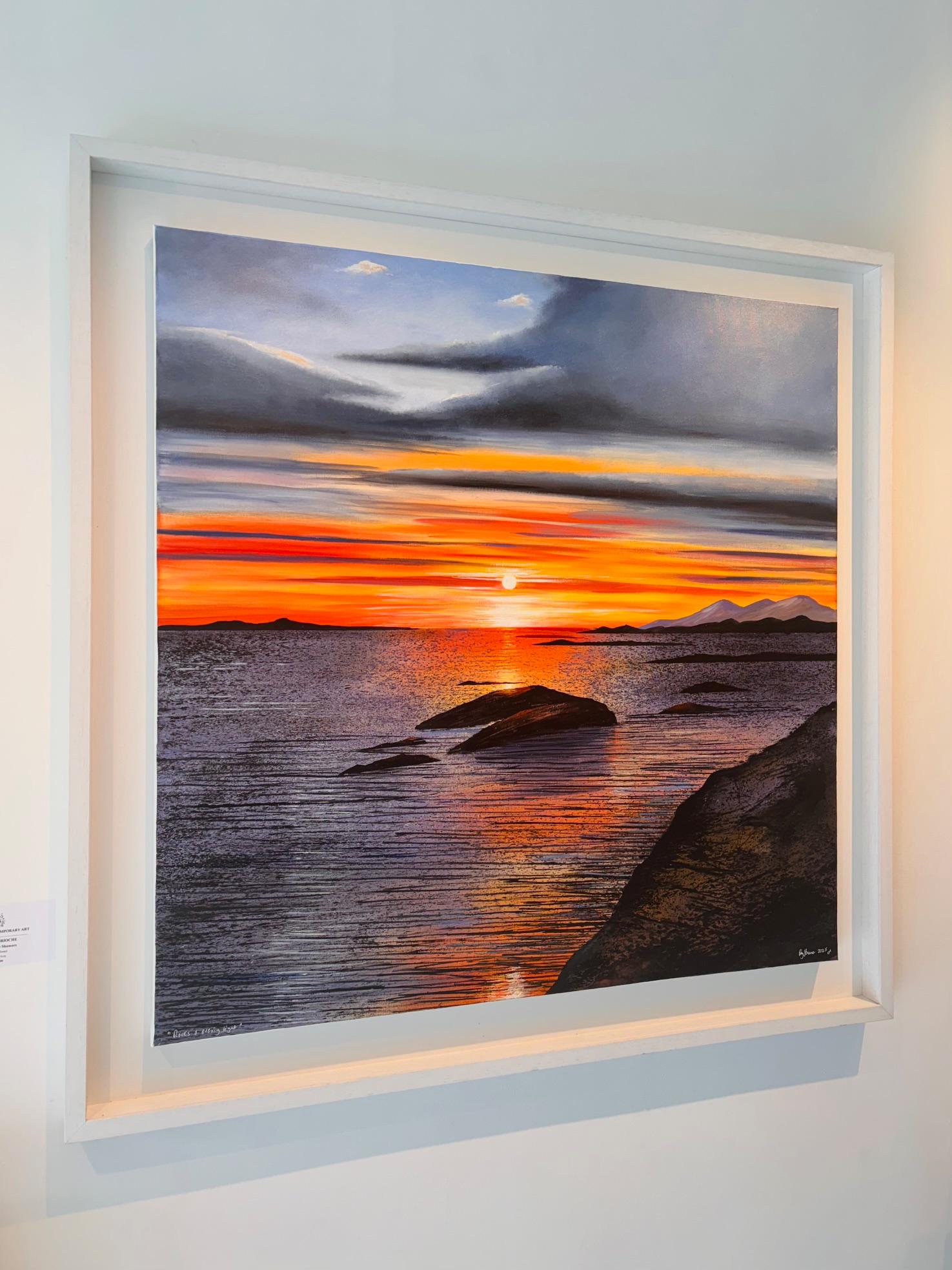 Rock and Evening Light-original floral landscape oil painting-contemporary ART For Sale 2