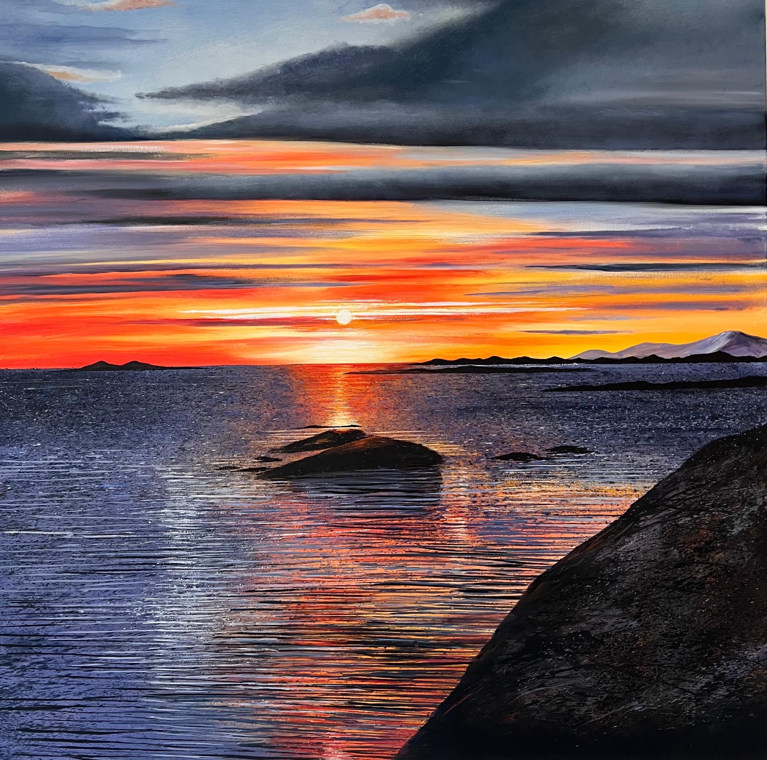 Rock and Evening Light-original floral landscape oil painting-contemporary ART - Art by Rory J. Browne