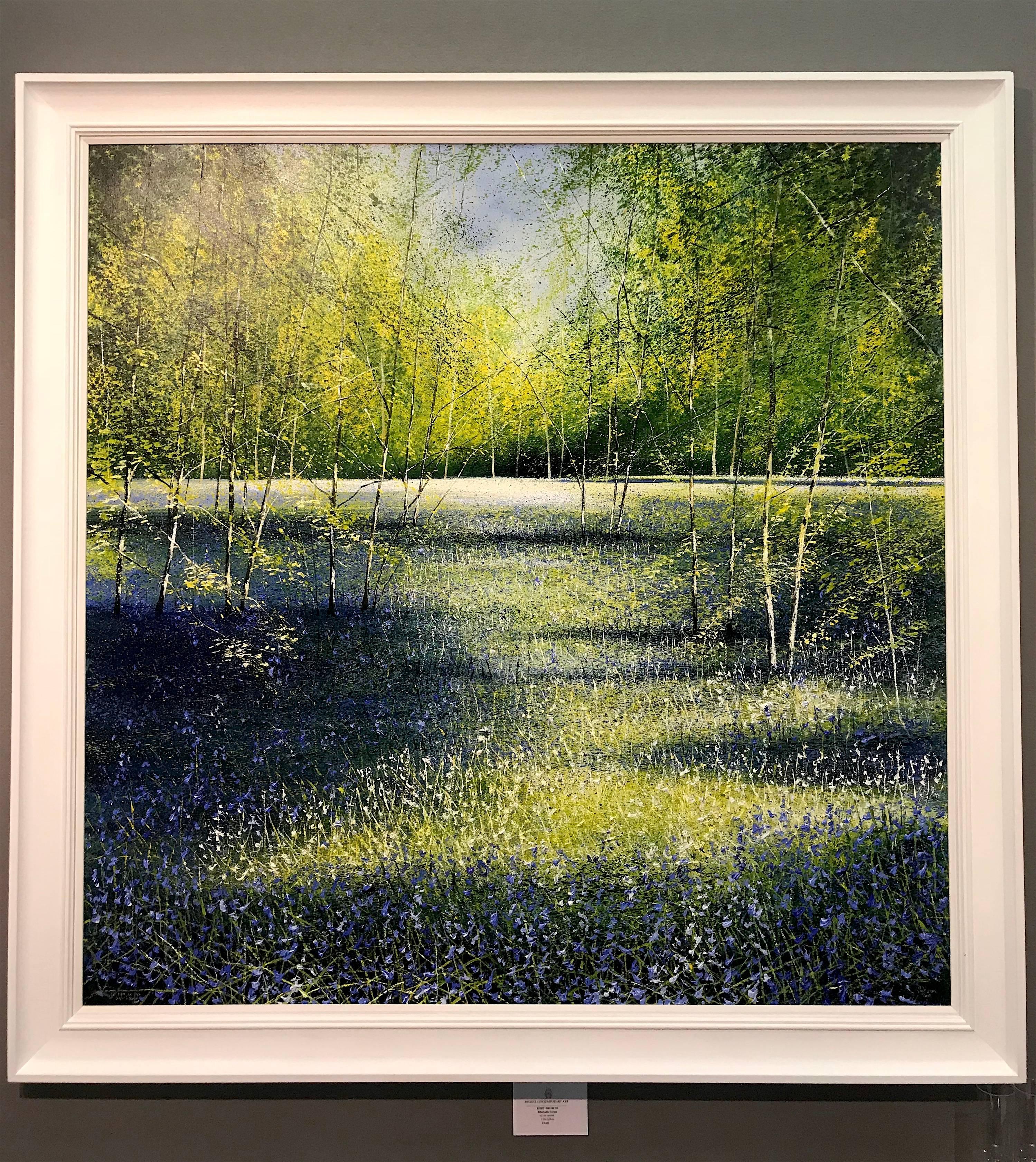 Shadows and light at Bluebells Forest original landscape painting - Painting by Rory J. Browne