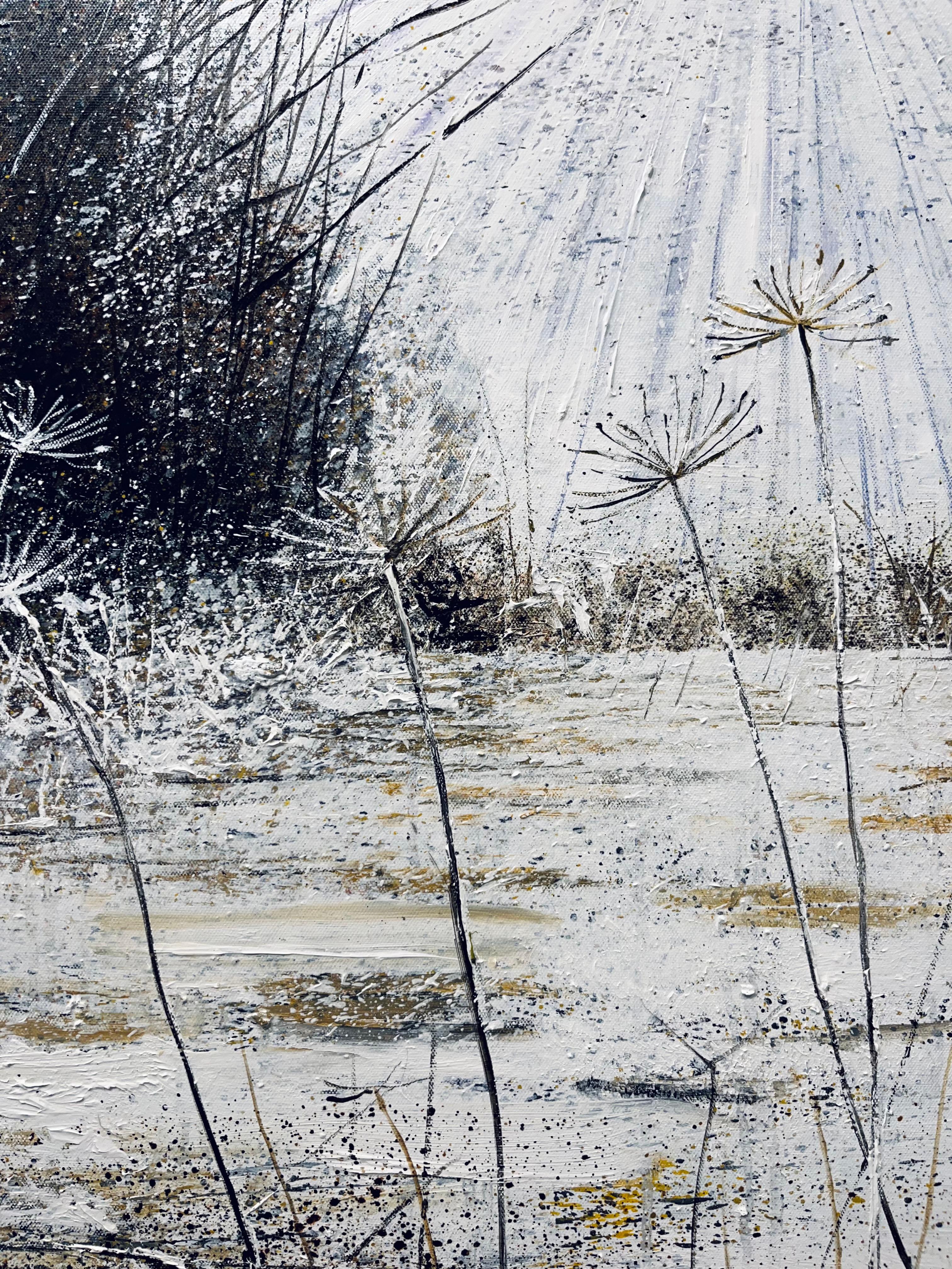 Snow Days -winter landscape oil painting, original British contemporary artwork  - Gray Landscape Painting by Rory J. Browne