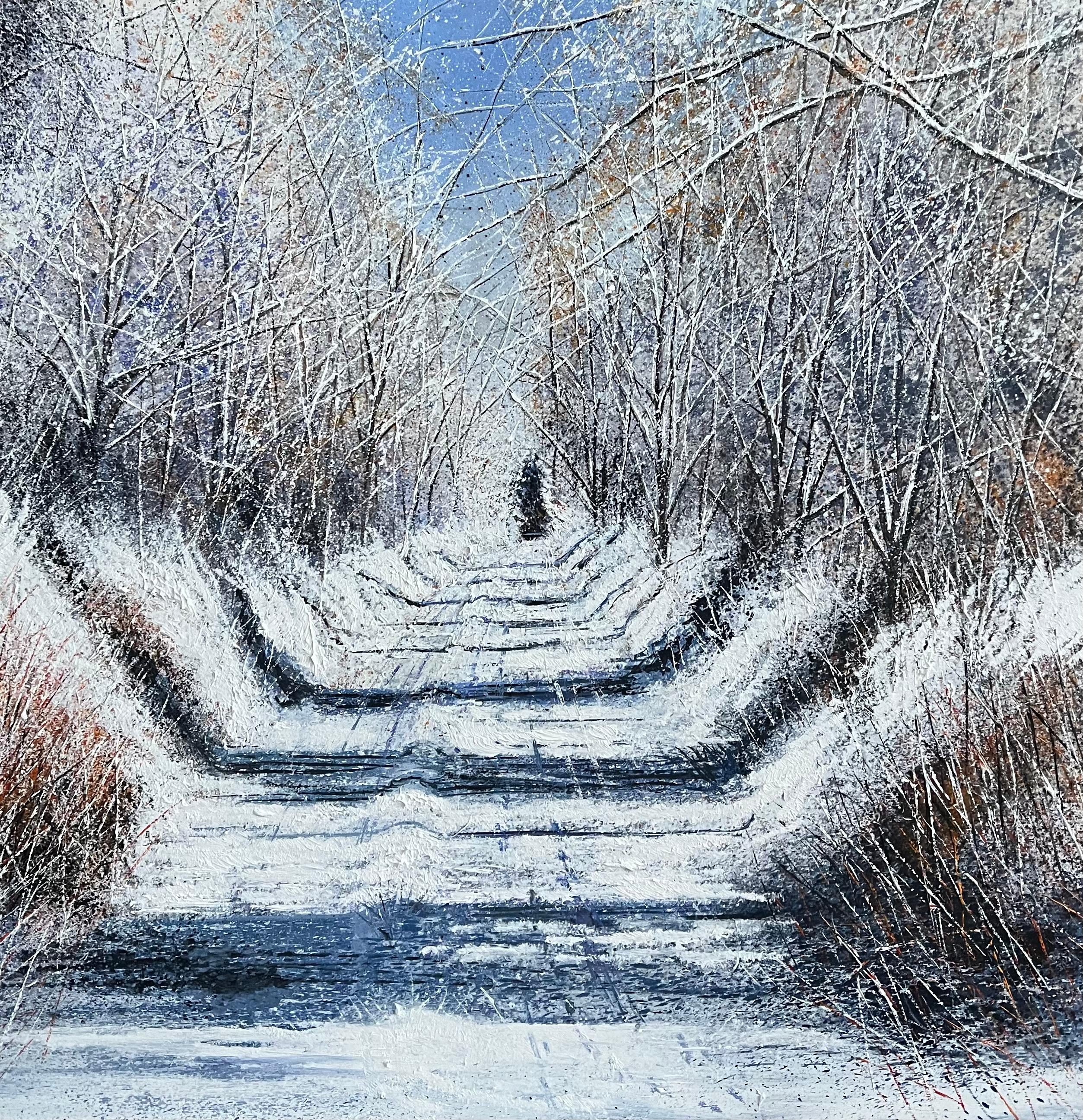 Snow Lane
s - Original Realismus zeitgenössische Landschaft Kunst zu verkaufen - Ölgemälde