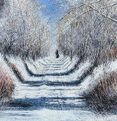 Snow Lane
s - Original Realismus zeitgenössische Landschaft Kunst zu verkaufen - Ölgemälde