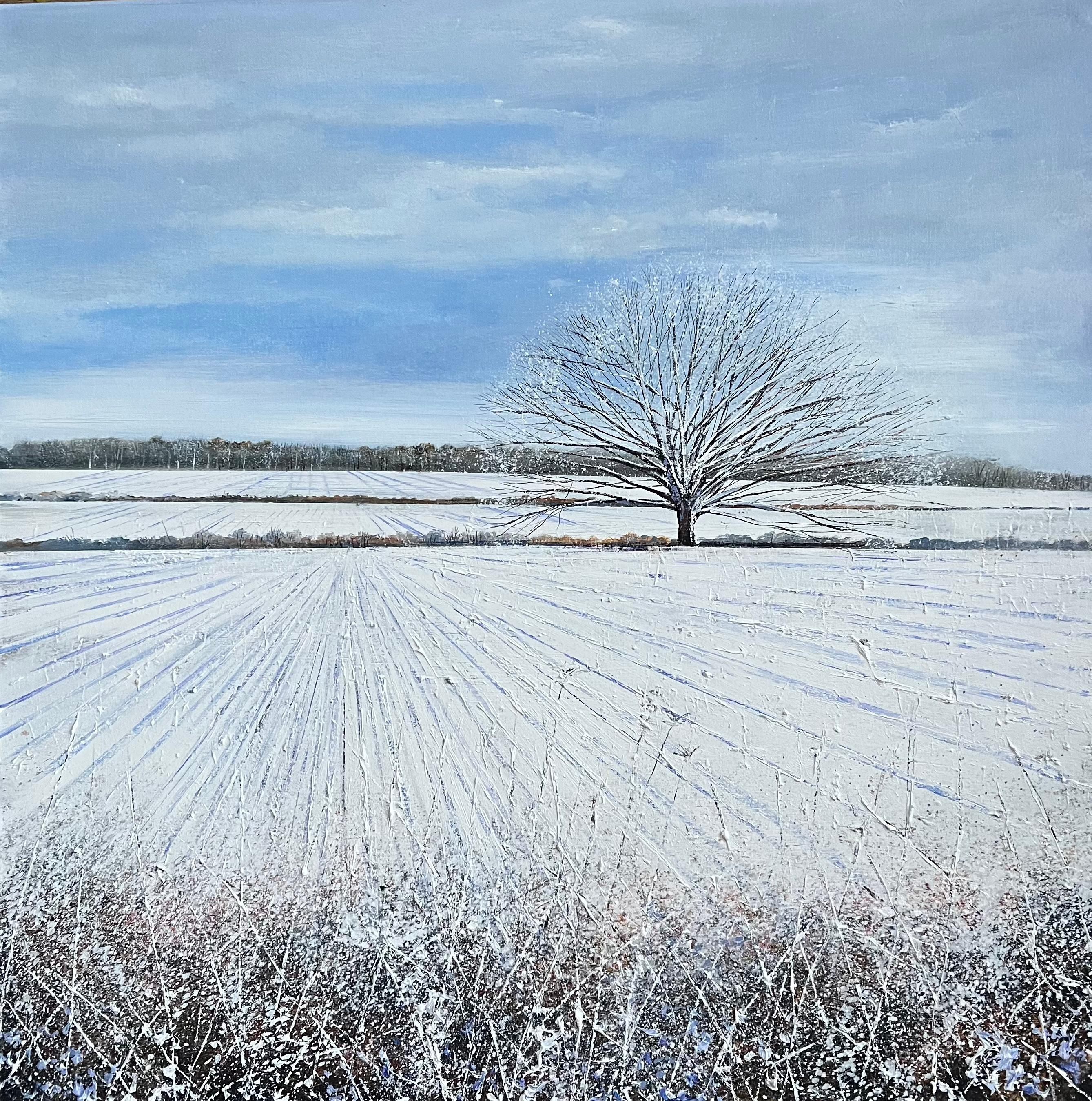 Rory J. Browne Landscape Painting - Snow Tree – original realism contemporary landscape art for sale -oil painting