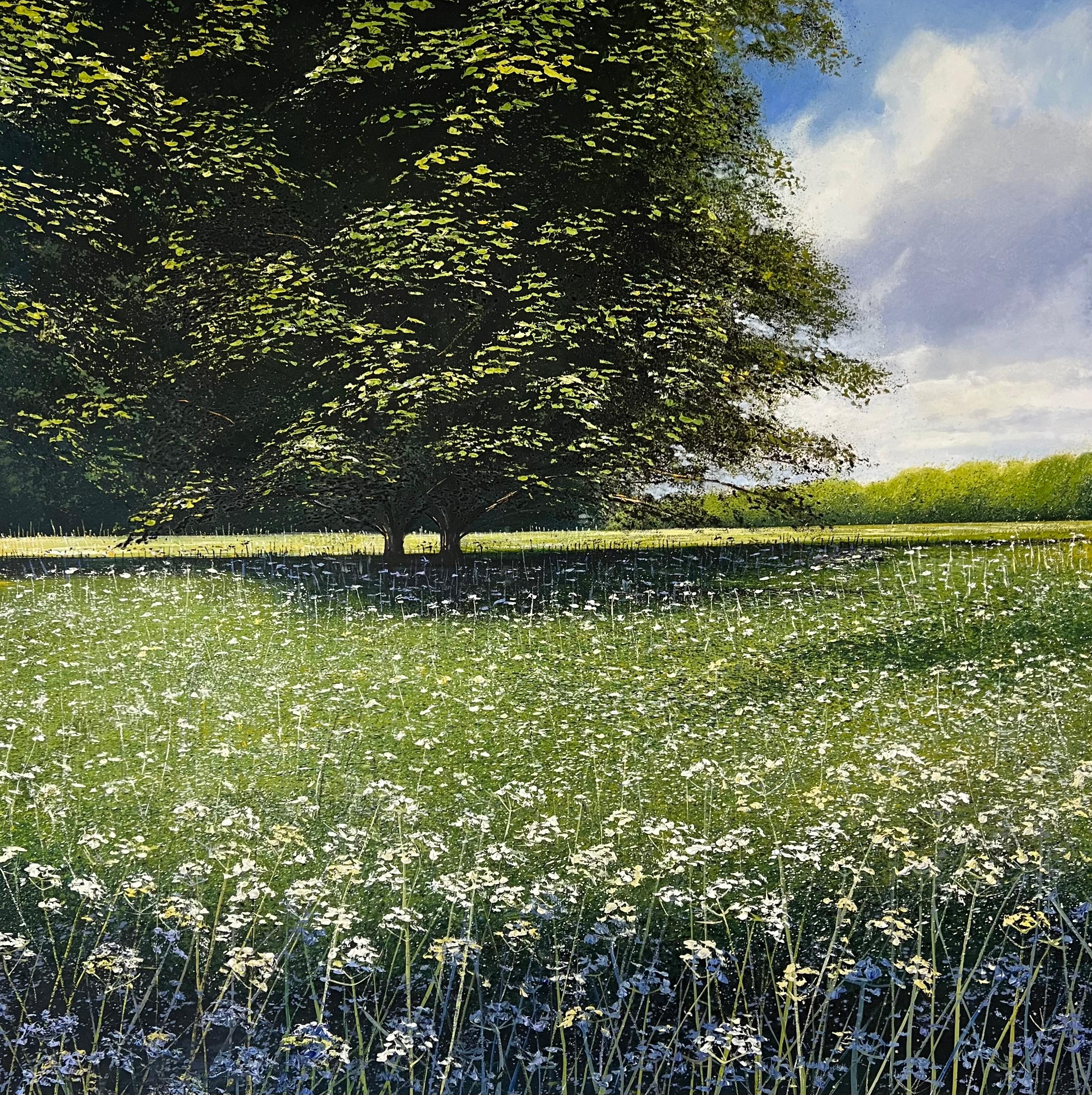 Two Big Trees-original realism contemporary landscape art for sale -oil painting