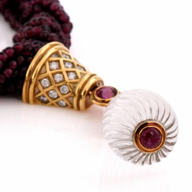 Women's or Men's Rosa Bisbe Diamond Tourmaline Bead Multi-Strand 18 Karat Gold Necklace