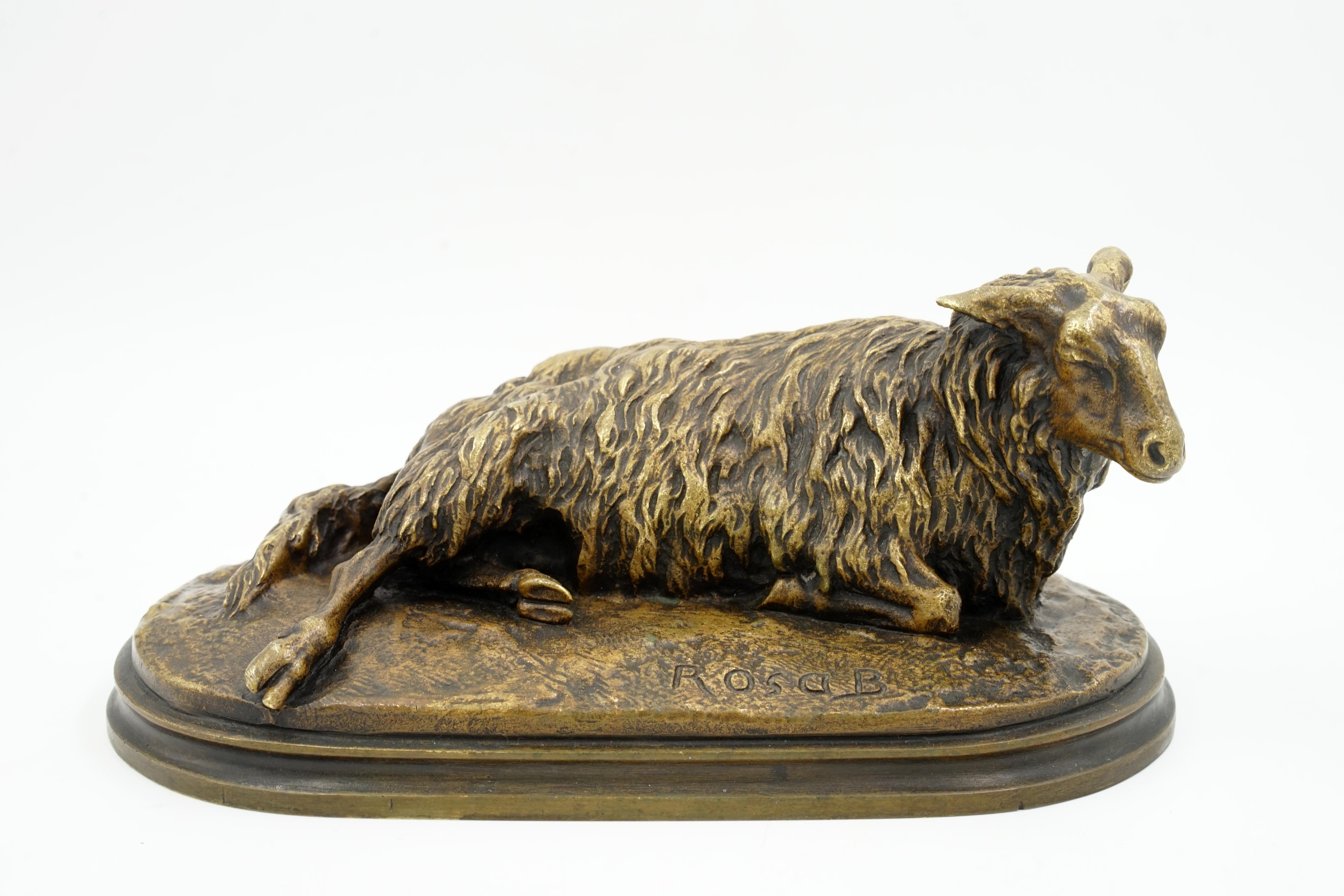 Sculpture en bronze Rosa bonheur
Sculpture en bronze réalisée par la grande artiste Rosa Bonheur
Nom de la sculpture : Brevis Couchee sheep
Moulage Peyrol avec son cachet au dos
Au recto, il est signé Rosa.B
Il existe peu de modèles de cette
