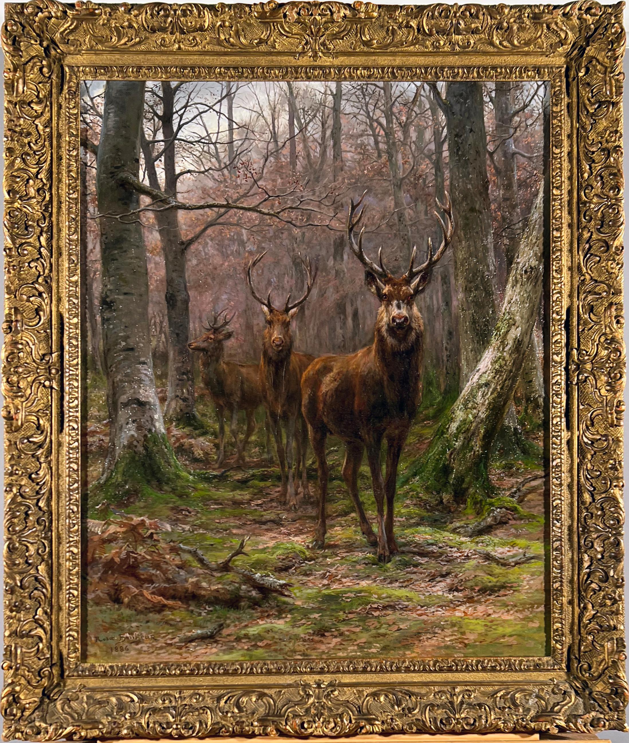 Three Bucks in the Fontainebleau Forest - Painting by Rosa Bonheur