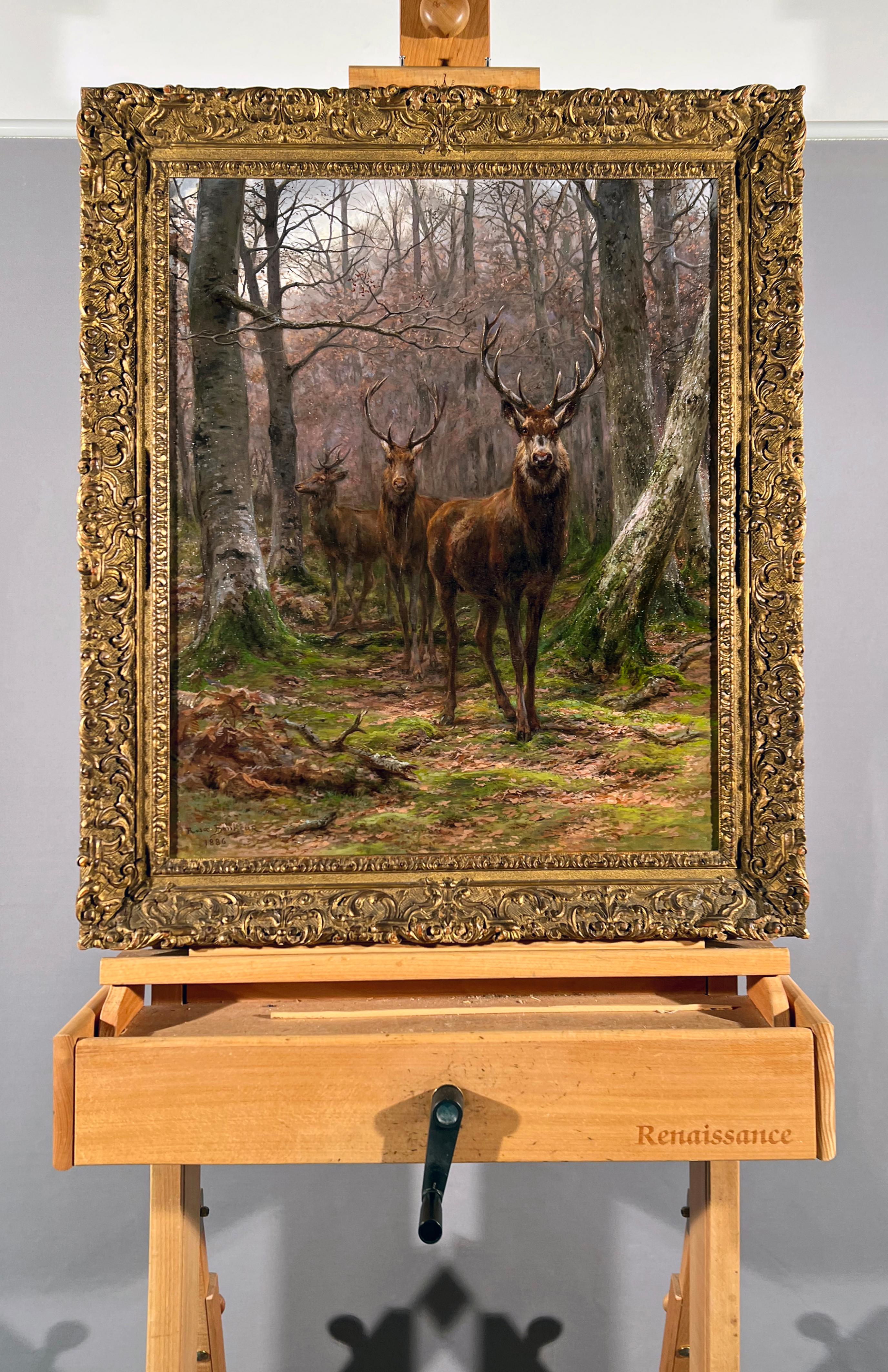 Tre cervi nella foresta di Fontainebleu - Painting di Rosa Bonheur