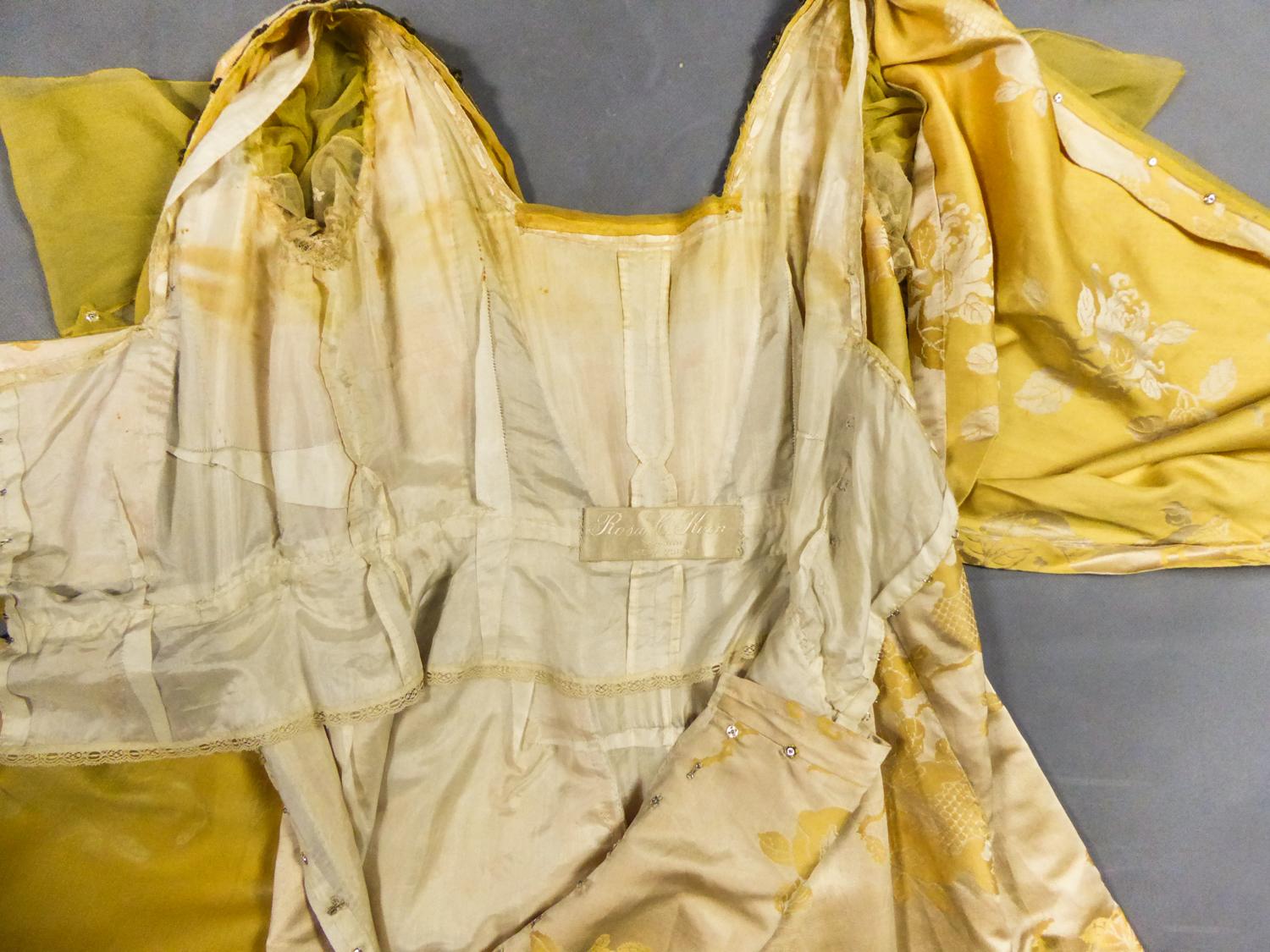 Rosa C. Korn beschriftetes Kleid aus chinesischem Damast-Satin - Vereinigte Staaten um 1915 im Zustand „Gut“ im Angebot in Toulon, FR