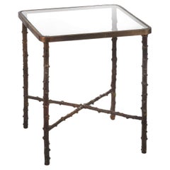 Rosa Canina Squared Side Table with Glass Top, Burnised Brass Finish