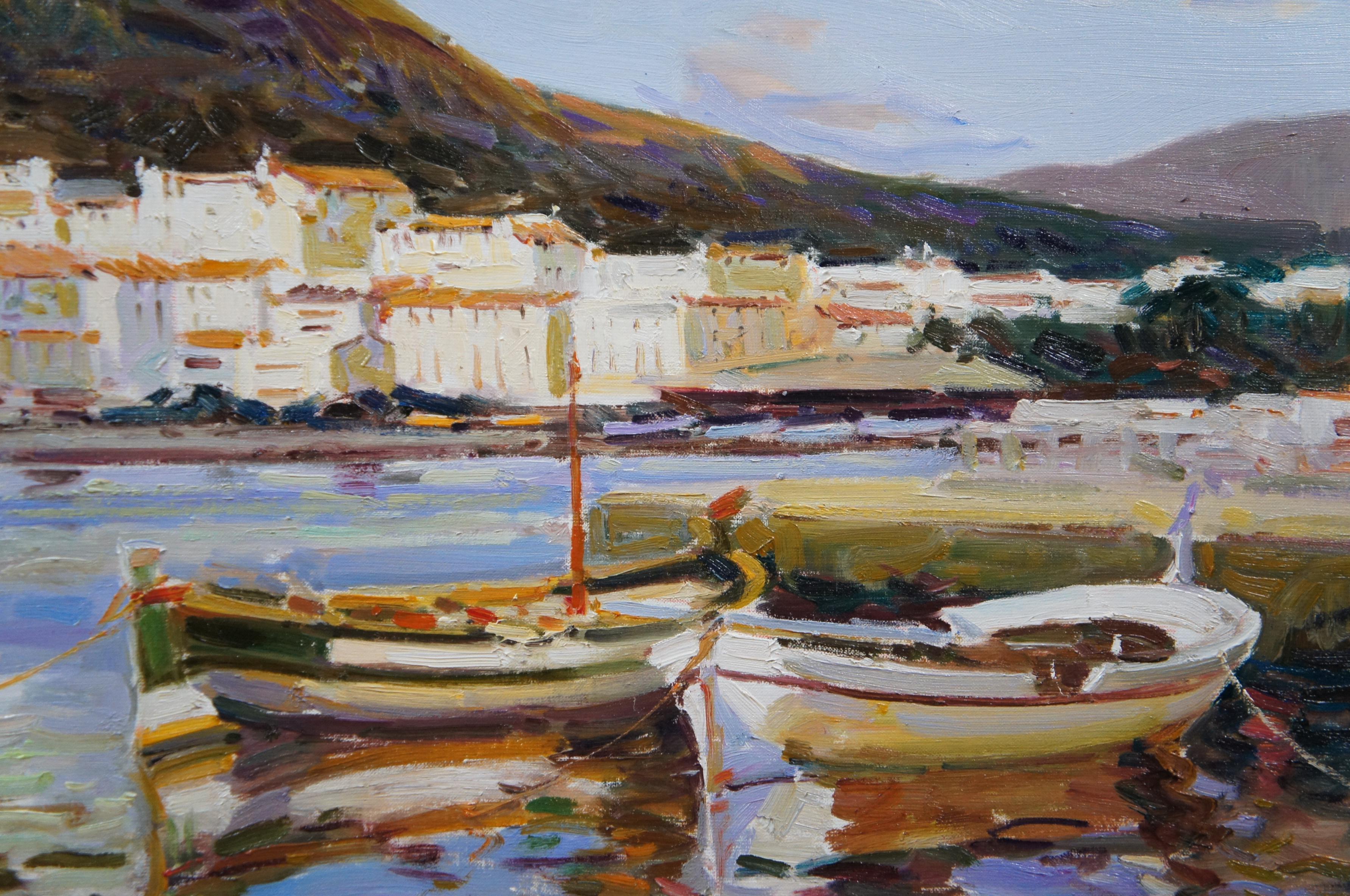 Rosa Canto Spanish Impressionist Seascape Boats Harbour Oil Painting 29