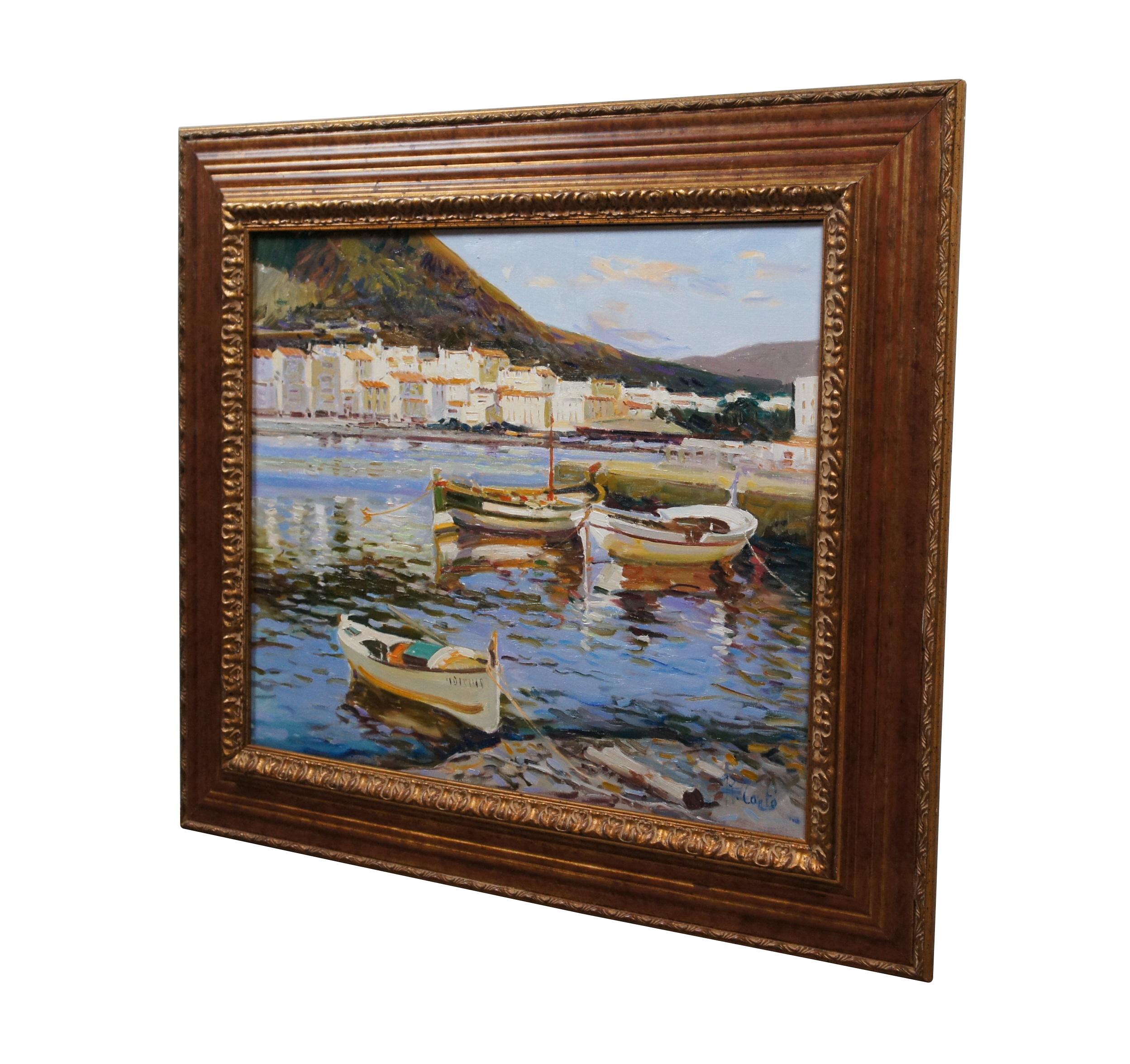 Expressionist Rosa Canto Spanish Impressionist Seascape Boats Harbour Oil Painting 29