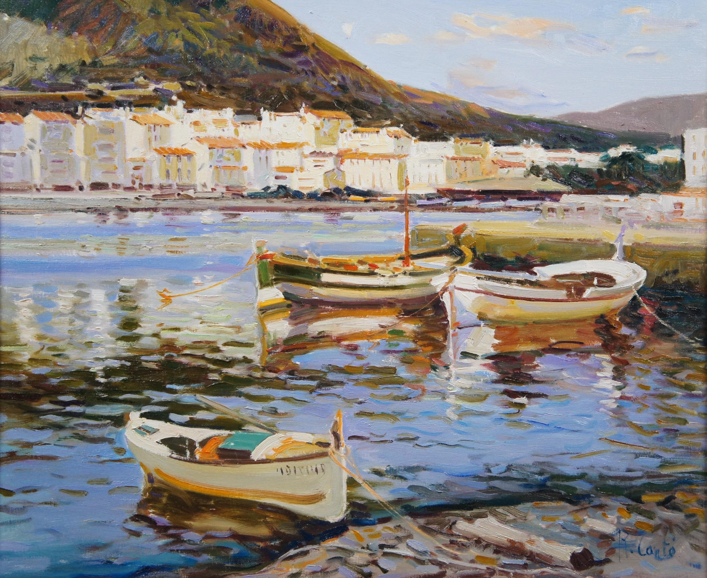 Rosa Canto Spanish Impressionist Seascape Boats Harbour Oil Painting 29