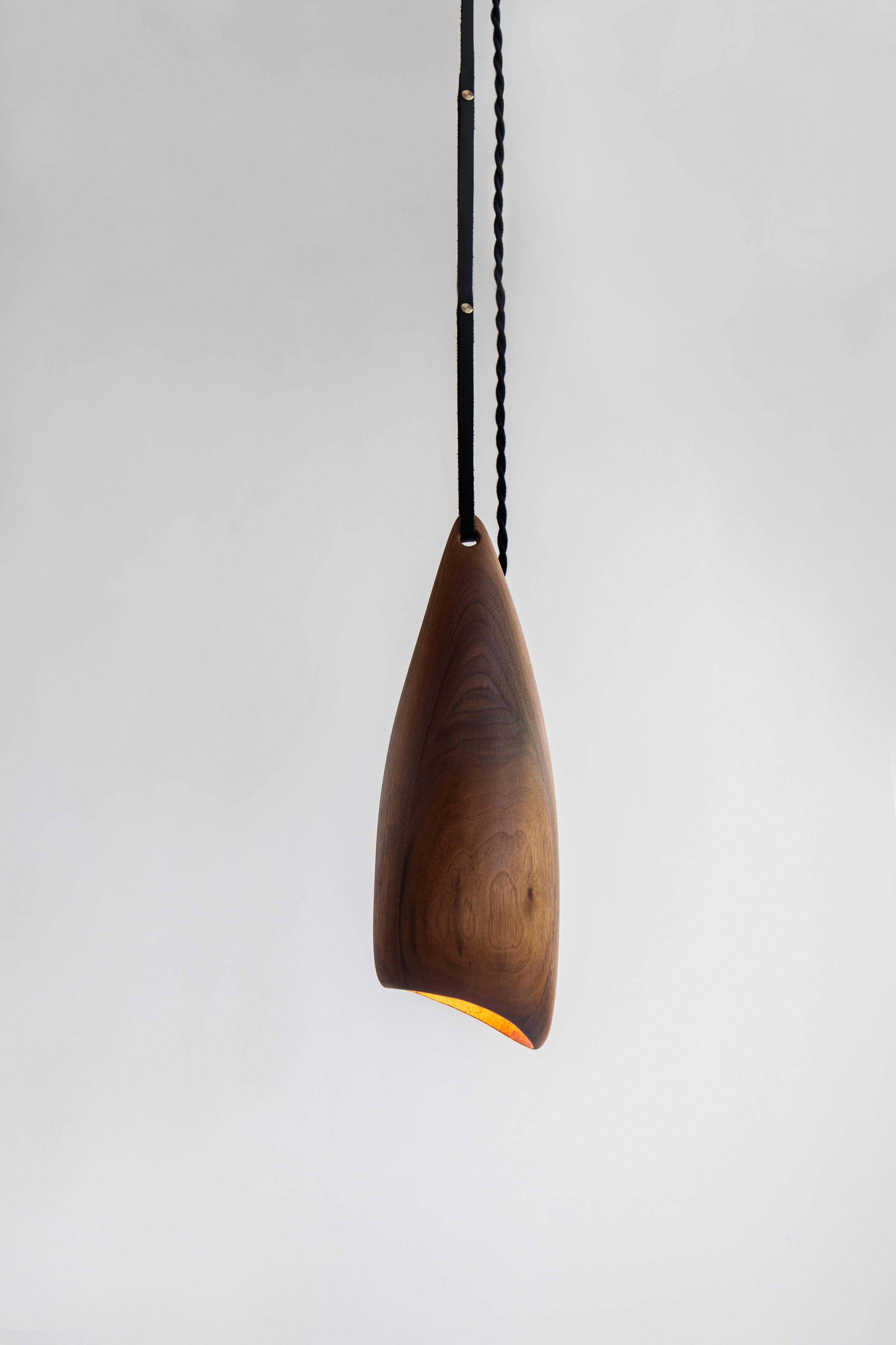 Rosa Contemporary carved Walnut hanging lamps by Nadine Hajjar For Sale 5
