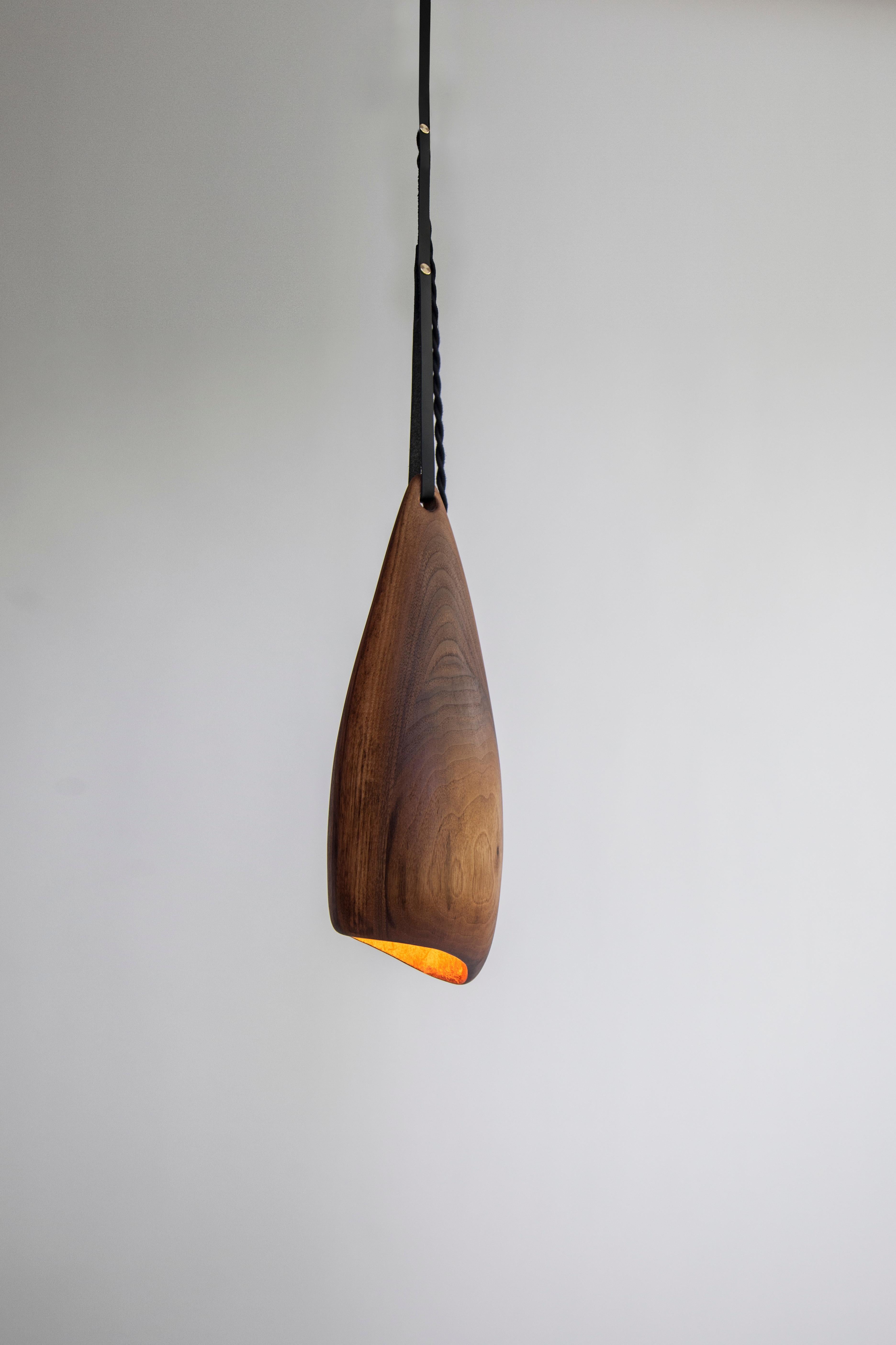 Rosa Contemporary carved Walnut hanging lamps by Nadine Hajjar For Sale 7
