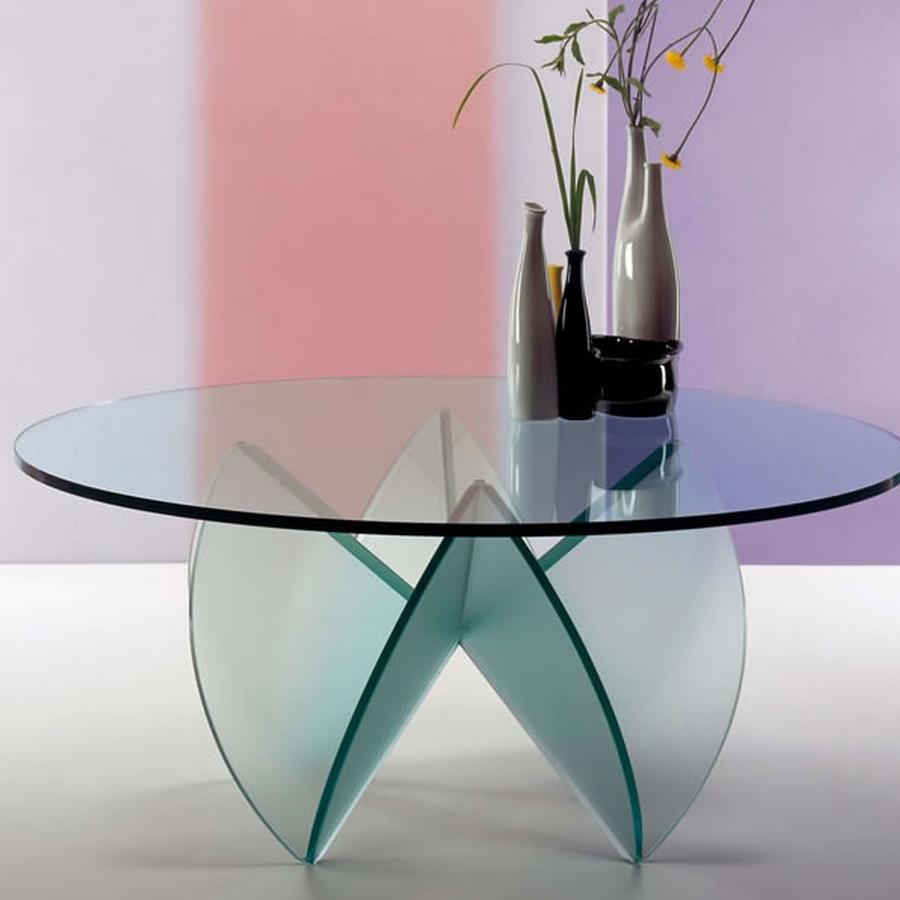 Italian Rosa Del Deserto Round Glass Coffee Table, Designed by Lomazzi, Made in Italy For Sale